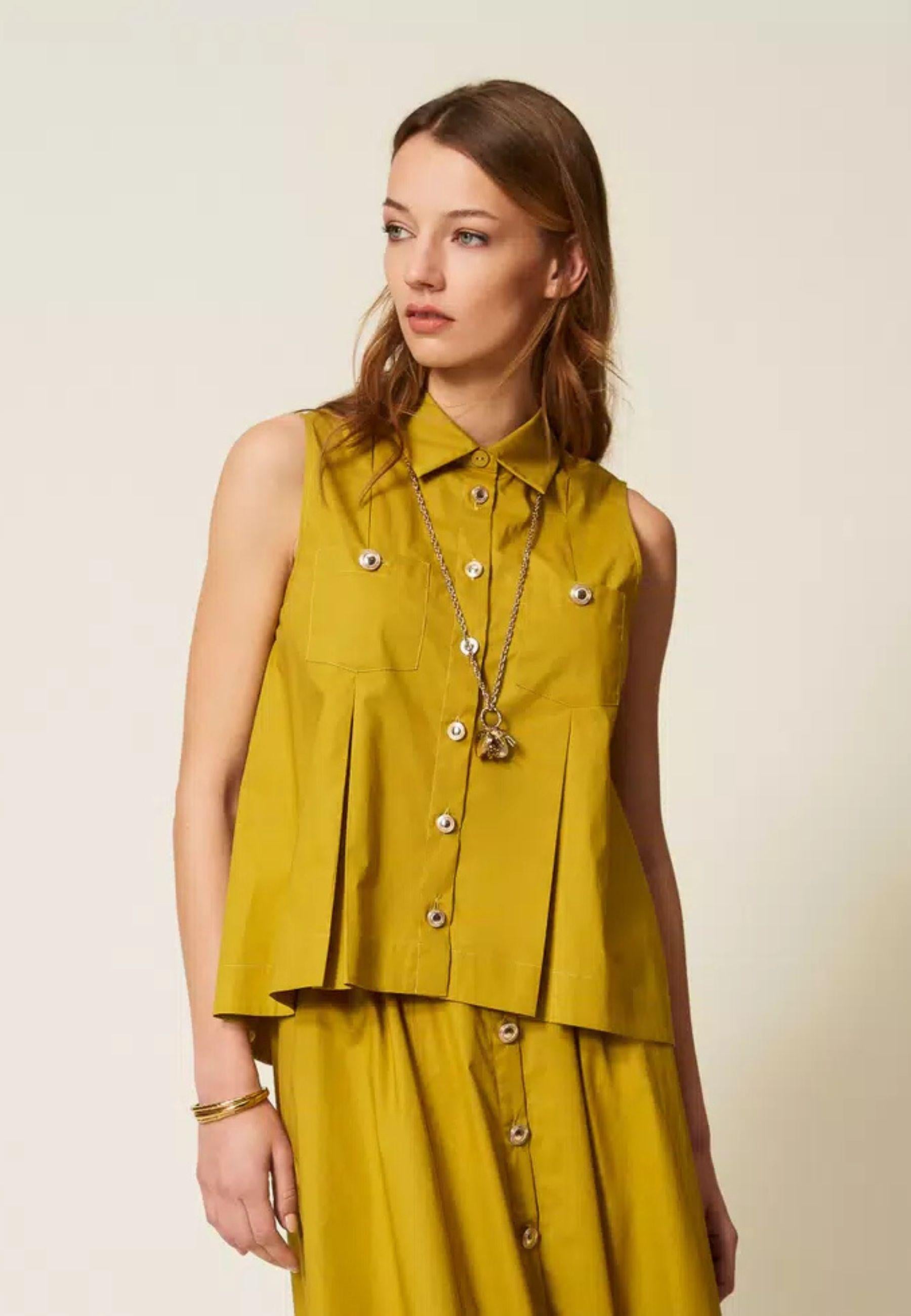 Camicia in popeline di cotone stretch con tasche