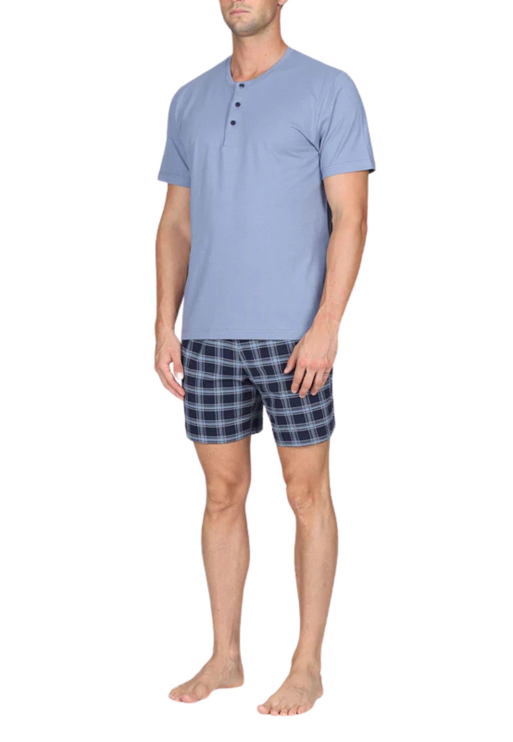Pigiama corto, disegno scozzese in traspirante jersey di puro cotone s/z