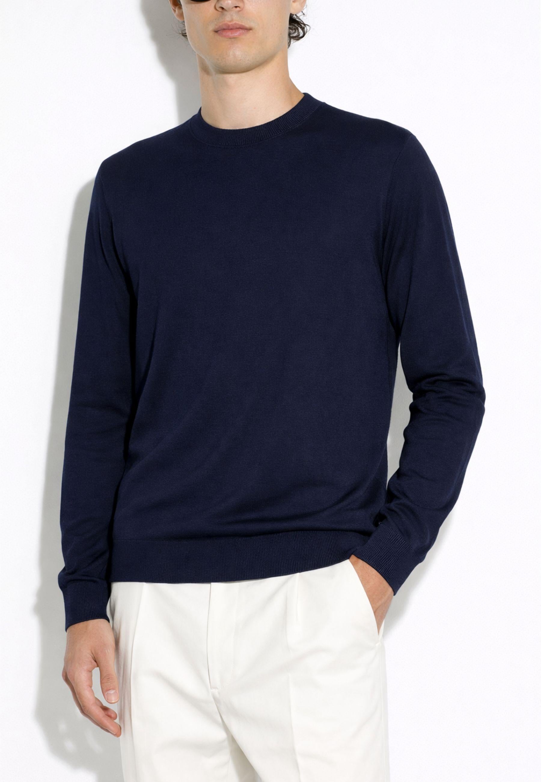 Paolo Pecora - Maglia girocollo in seta e cotone blu navy