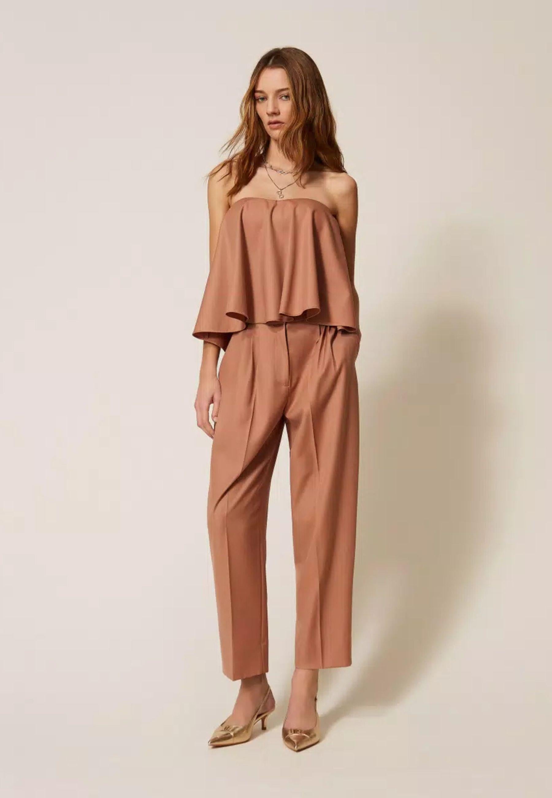 Pantaloni cropped in fresco di misto lana