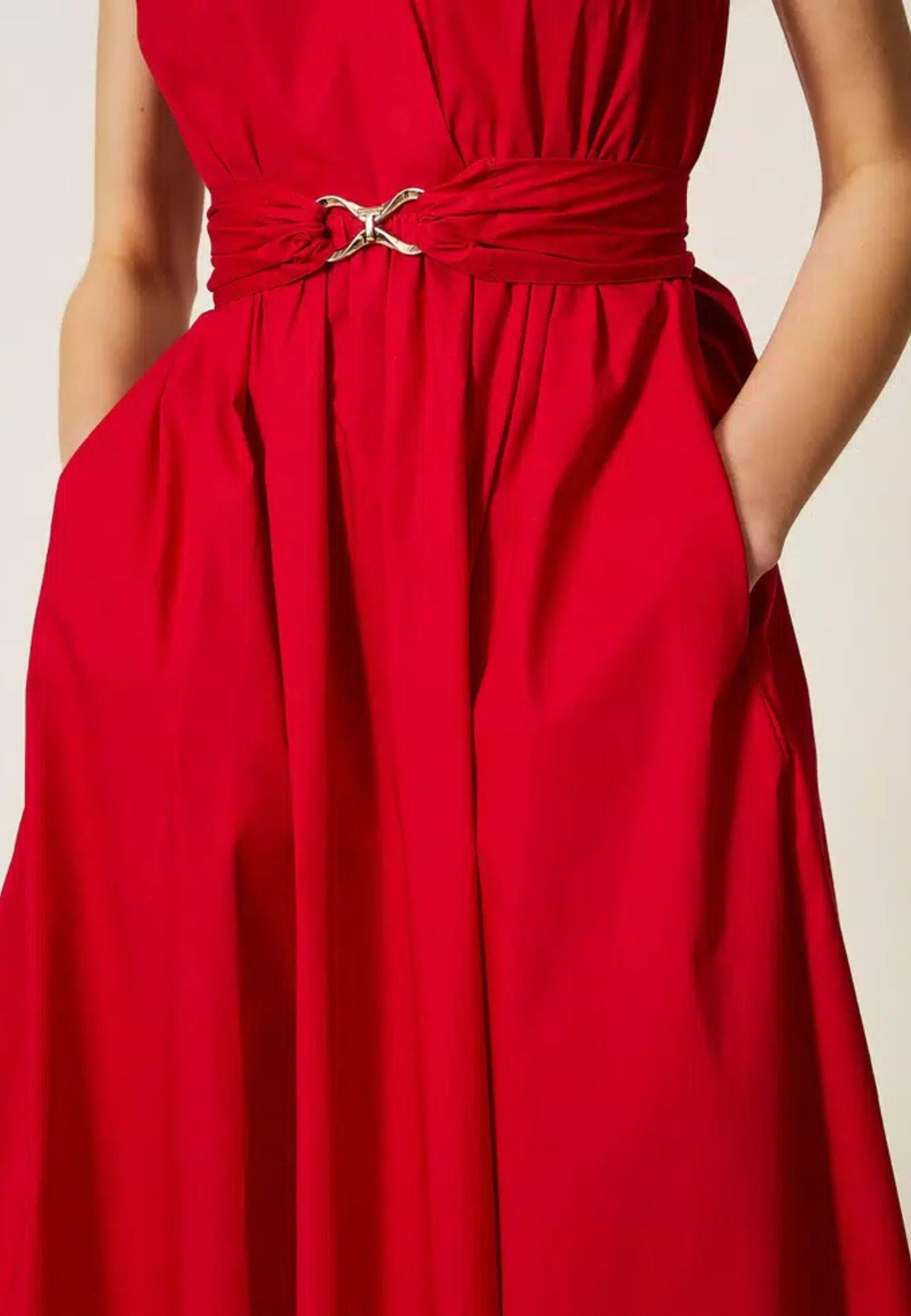 Twinset Milano - Abito longuette in popeline con cintura logo