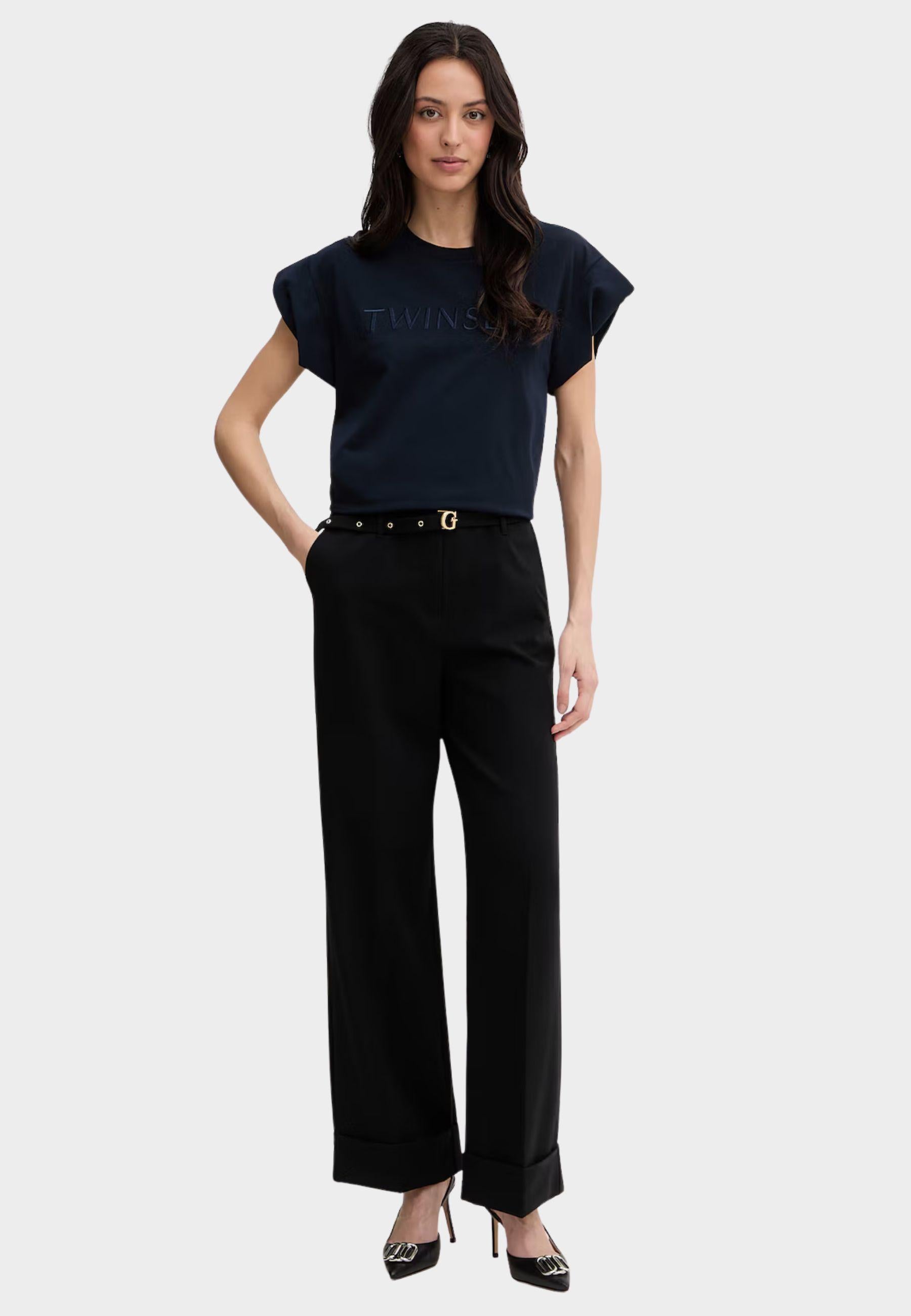 T-shirt Twinset Blu Navy con Logo Ricamato