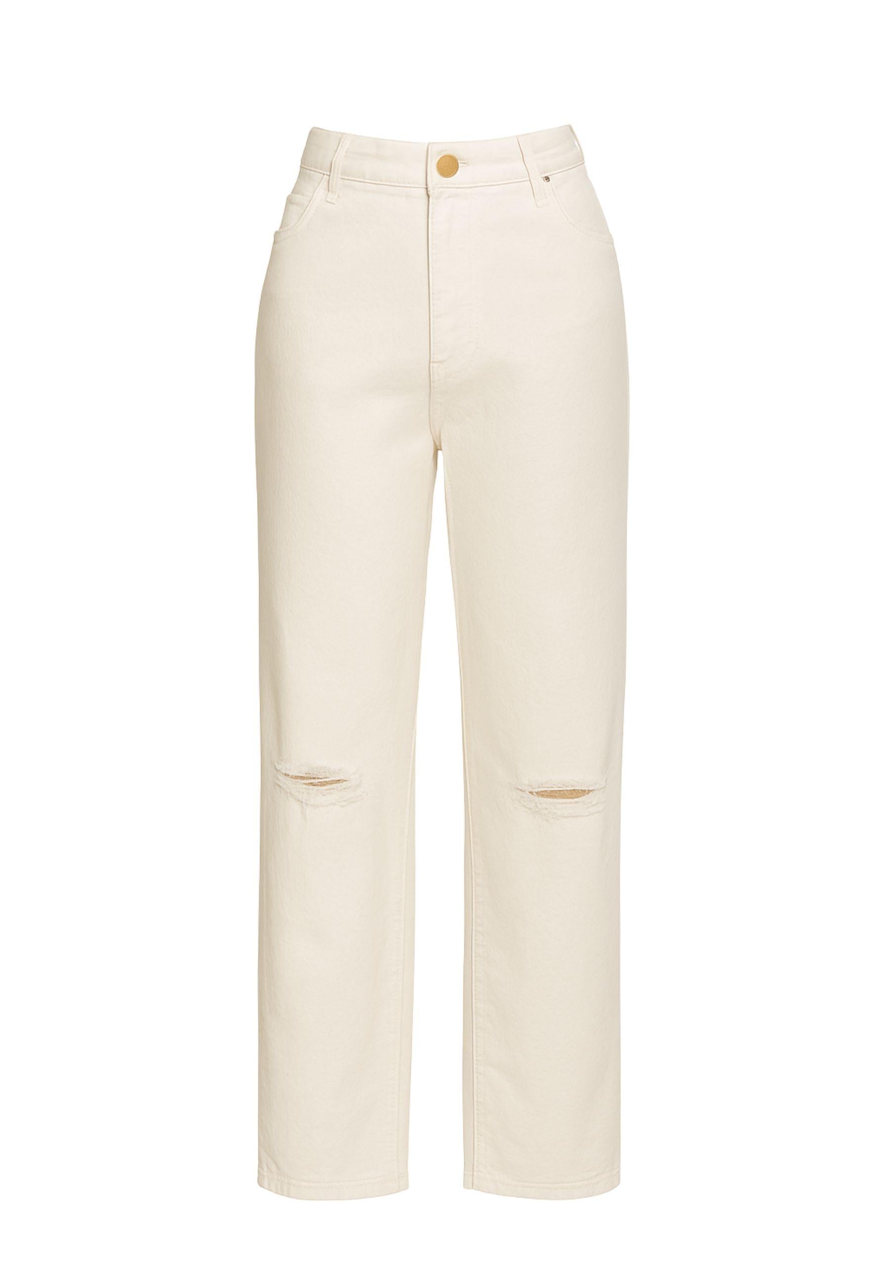 Jeans Donna a Gamba Dritta con Strappi - Colore Bianco