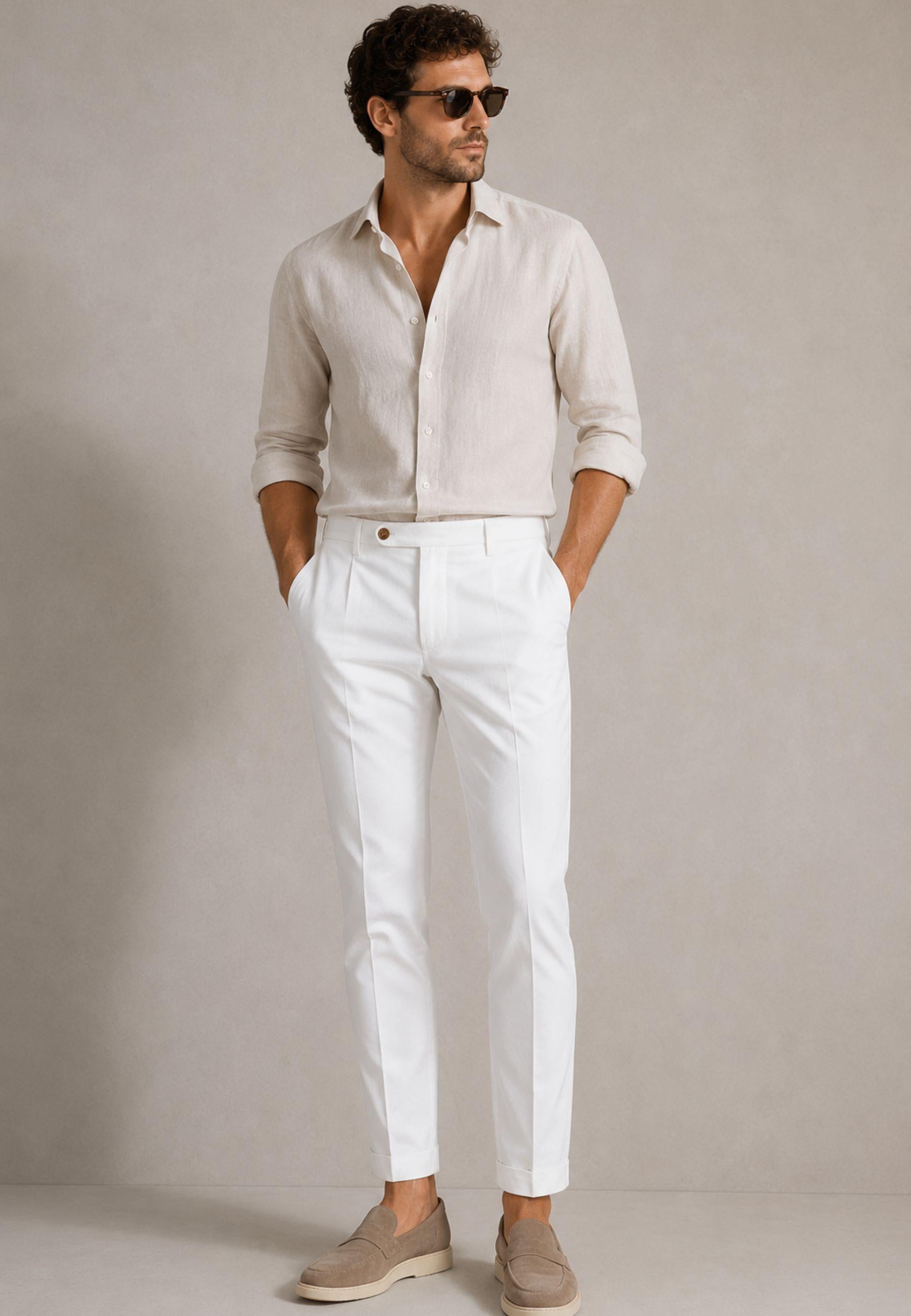 Pantalone Briglia Easy in Tencel e Cotone Stretch - Bianco