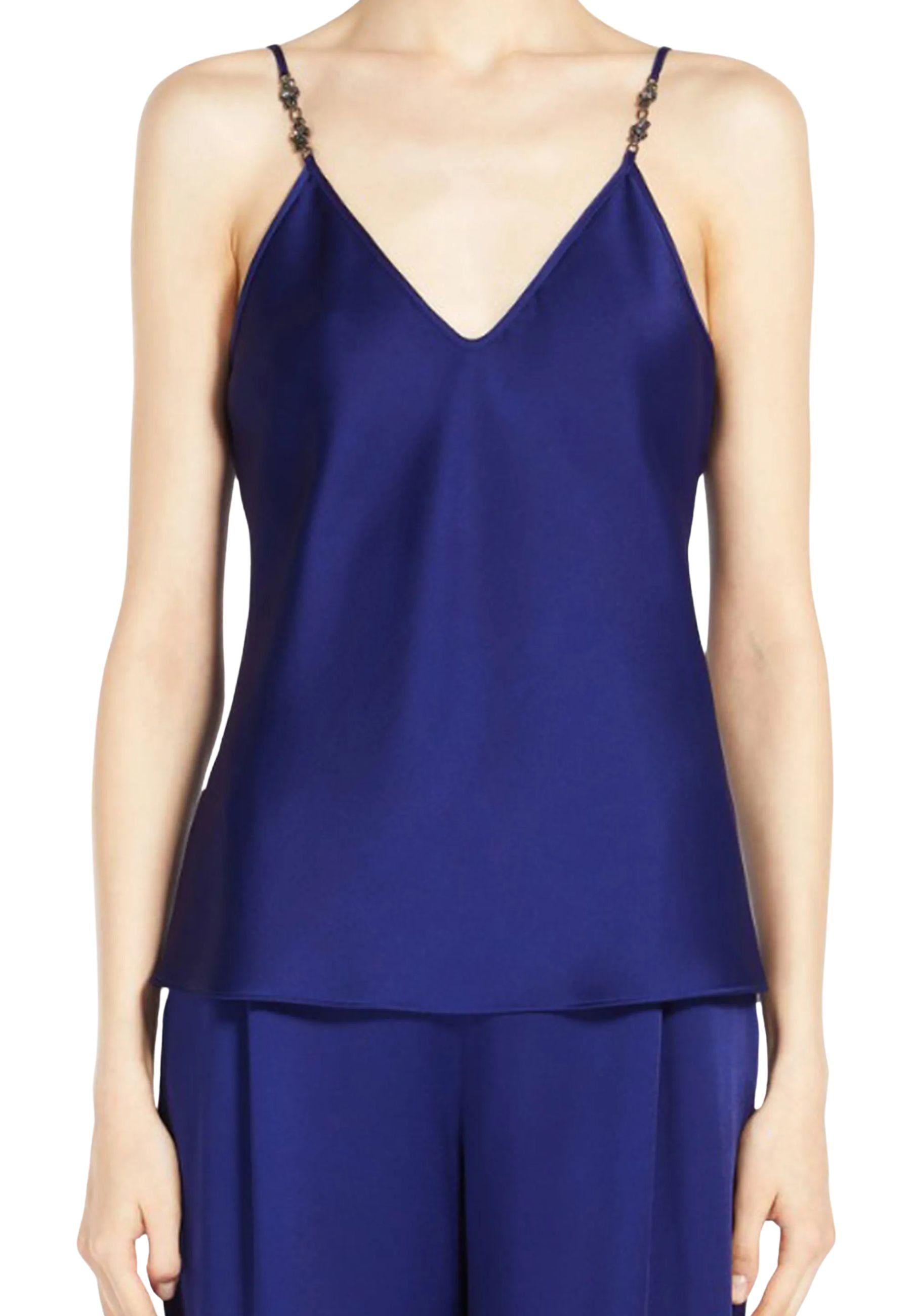 Top smanicato in envers satin con dettaglio gioiello