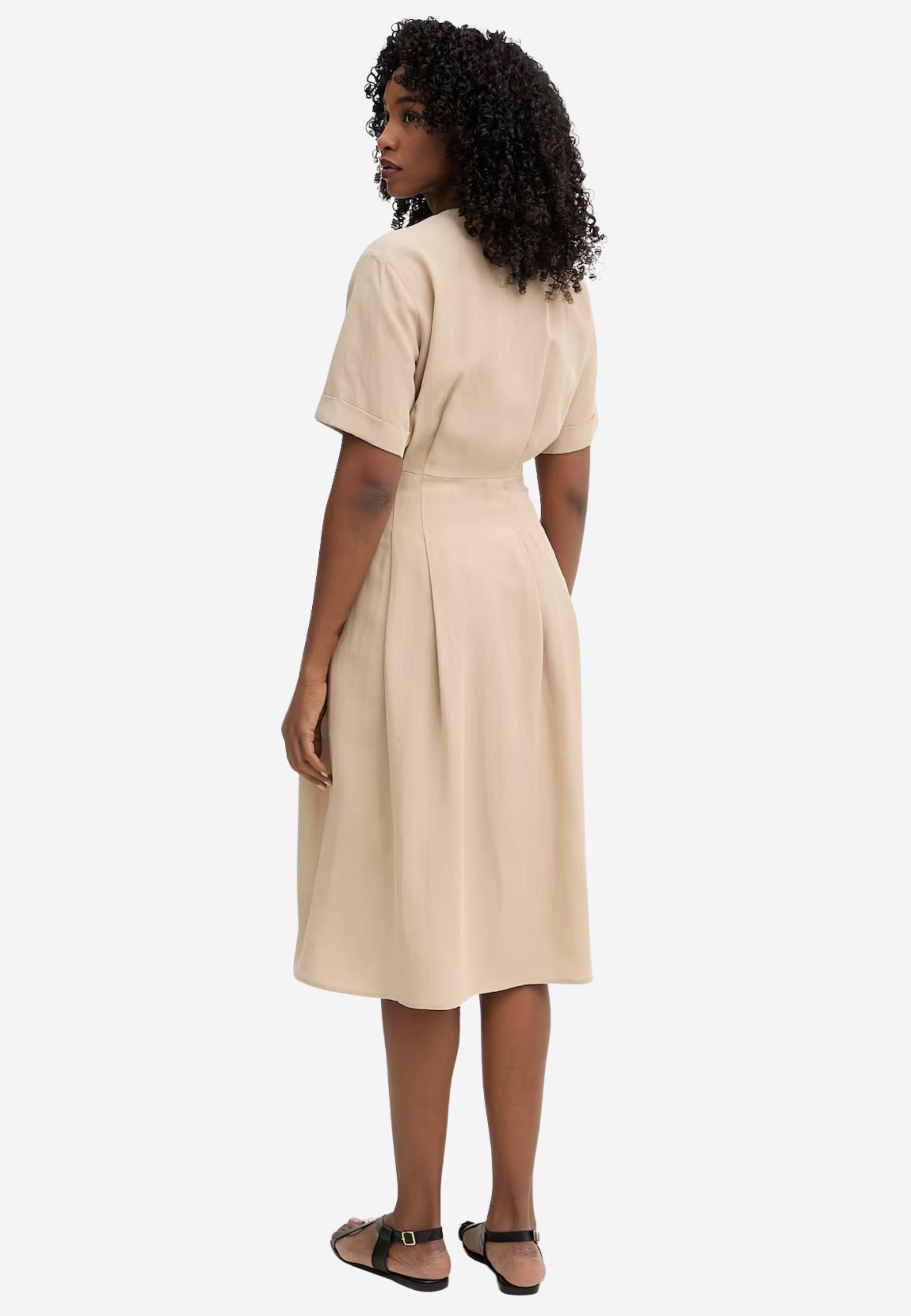 Abito midi beige Twinset in lyocell e lino