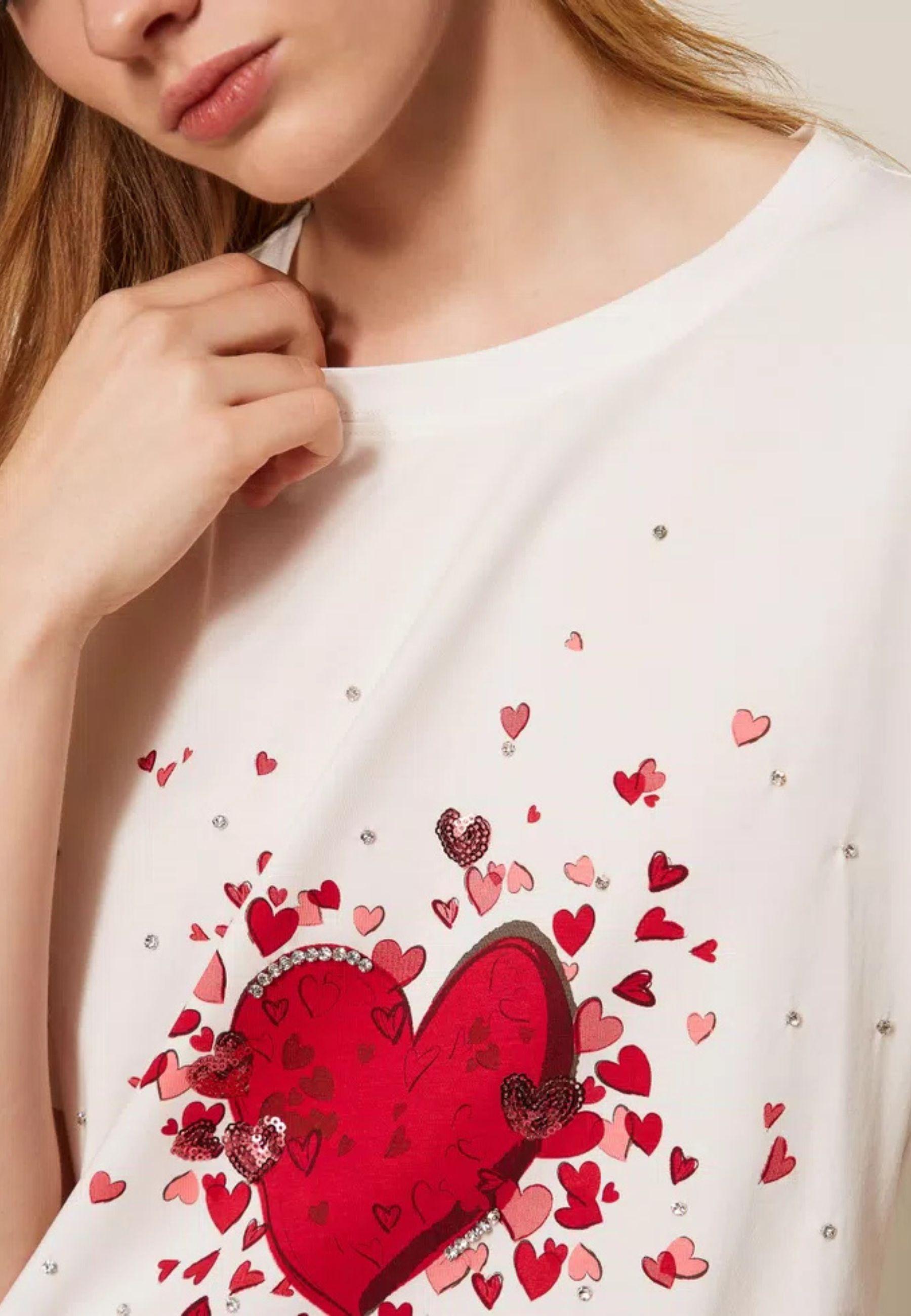 T-shirt con stampa e strass Actitude