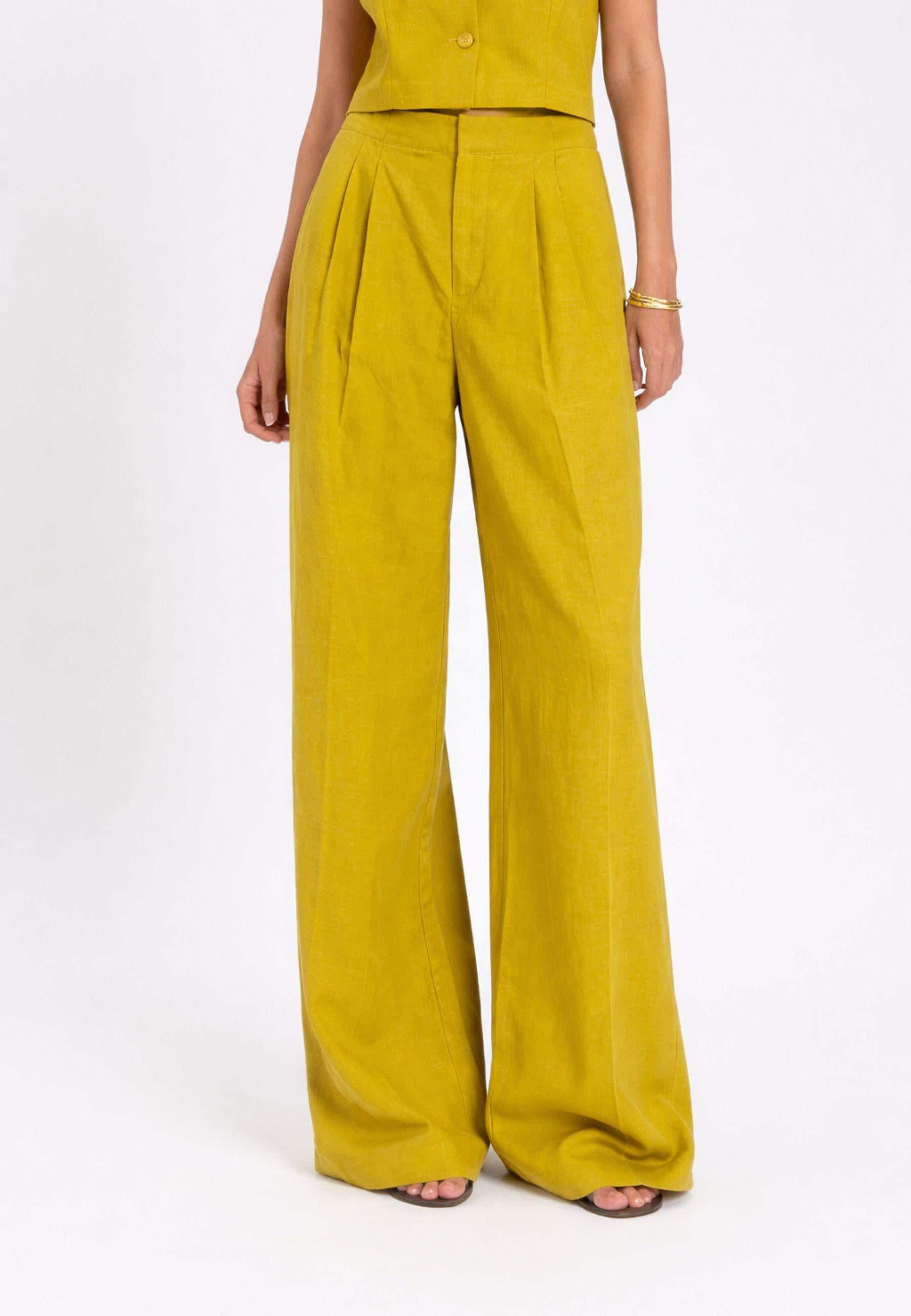 Pantaloni ampi in misto lino e lyocell