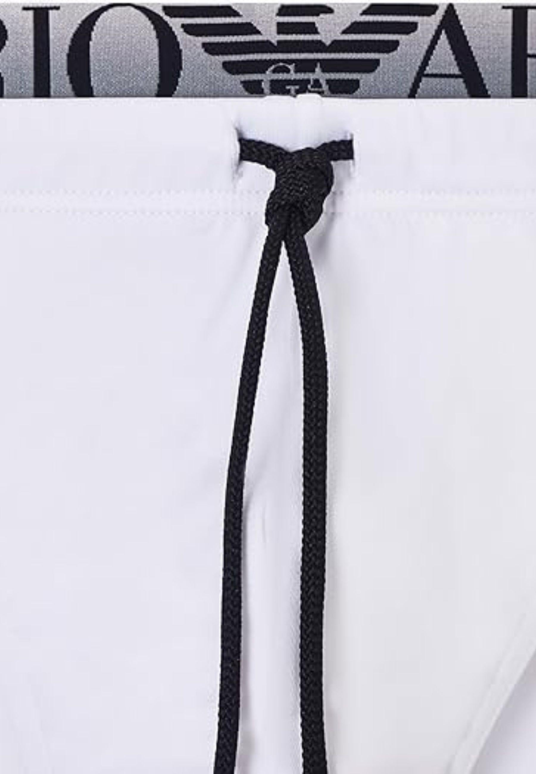 Emporio Armani - Slip mare bianco con coulisse e logo jacquard