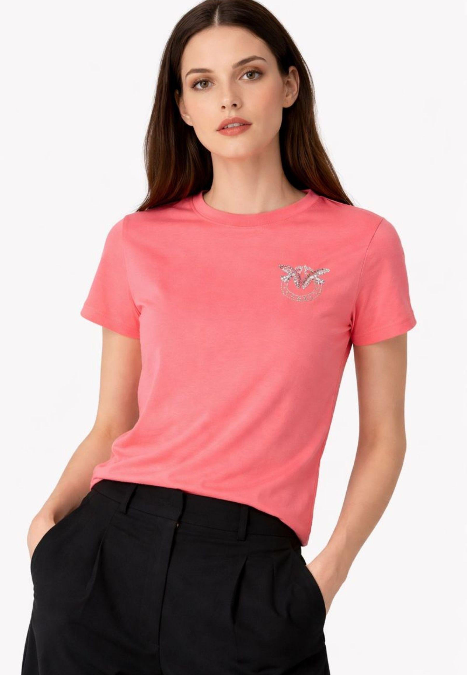 T-shirt donna in jersey con ricamo gioiello Love Birds