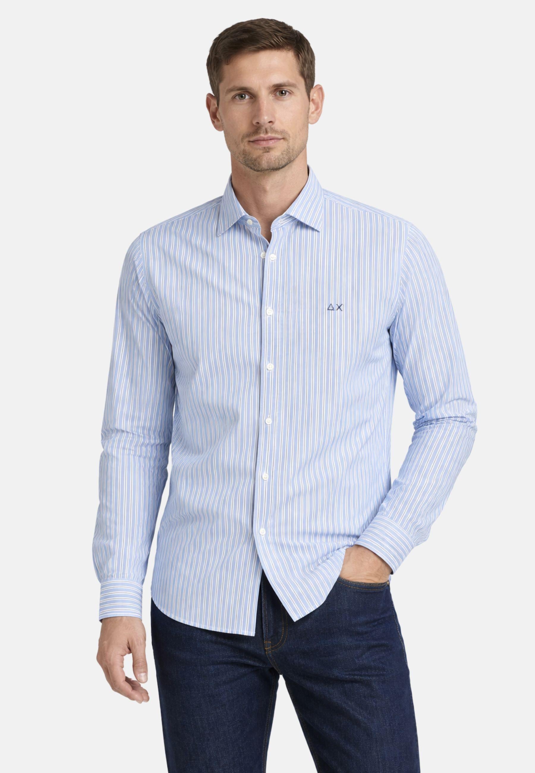 Camicia in lino a righe azzurro/bianco