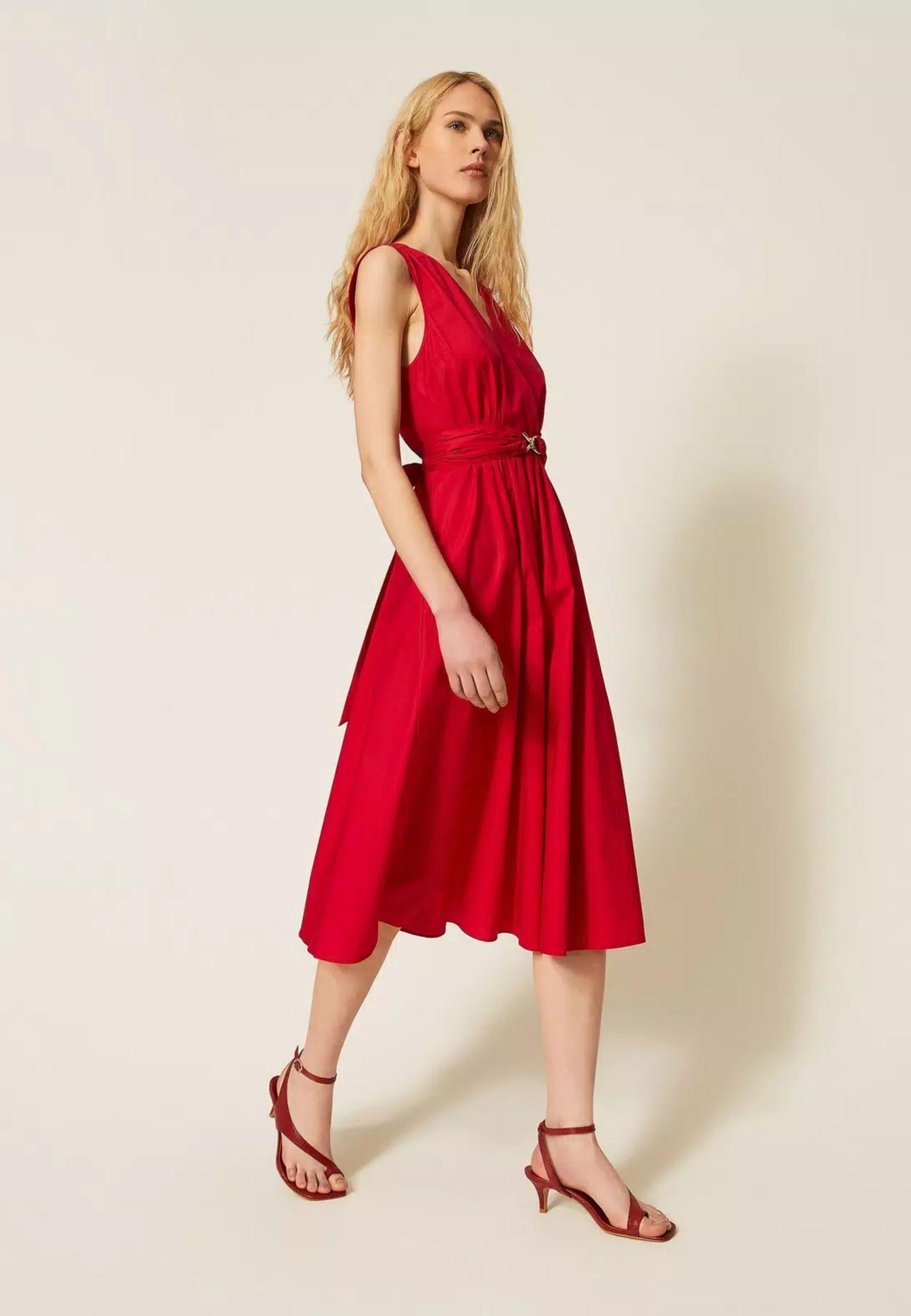 Twinset Milano - Abito longuette in popeline con cintura logo