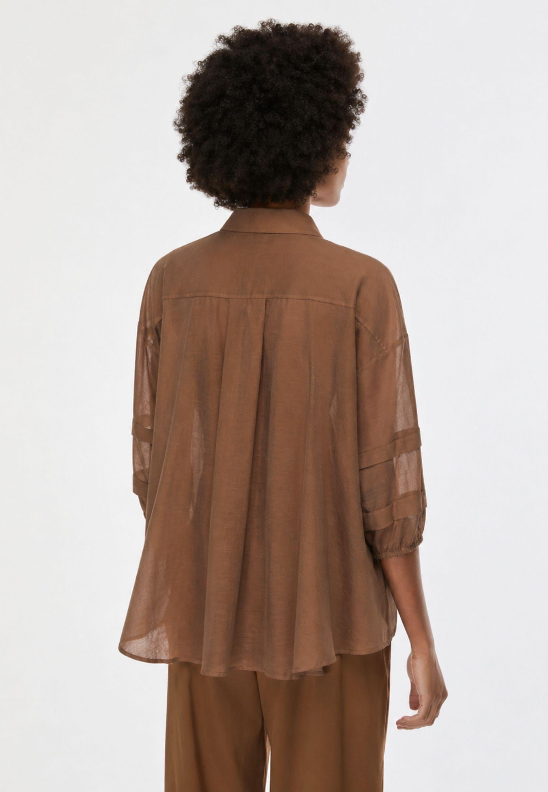 Camicia in misto seta e cotone - Marrone tabacco