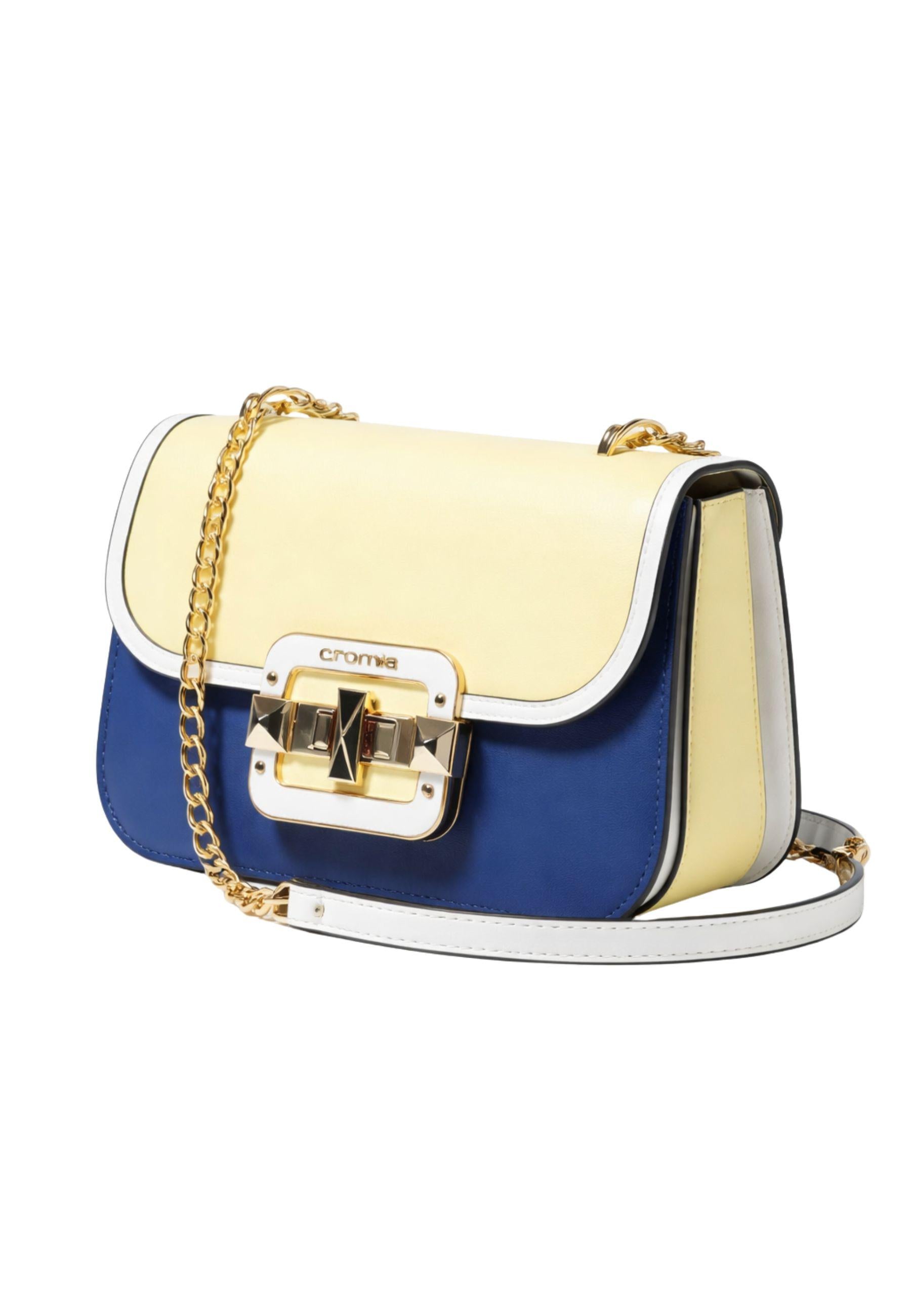 Borsa a tracolla Cromia in pelle blu con catena