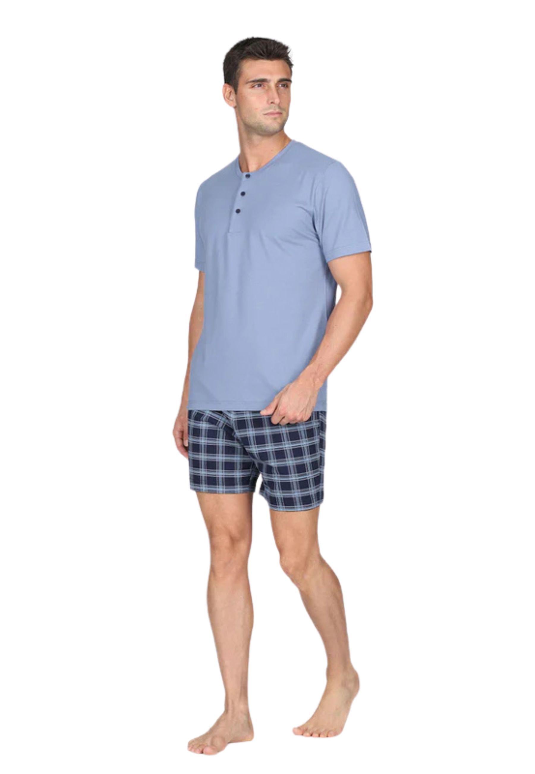Pigiama corto, disegno scozzese in traspirante jersey di puro cotone s/z