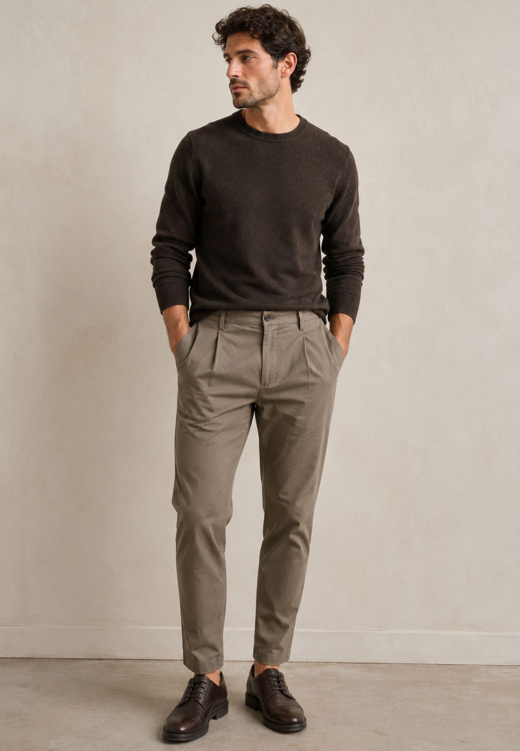 Pantalone Tiberio Briglia in cotone stretch colore fango