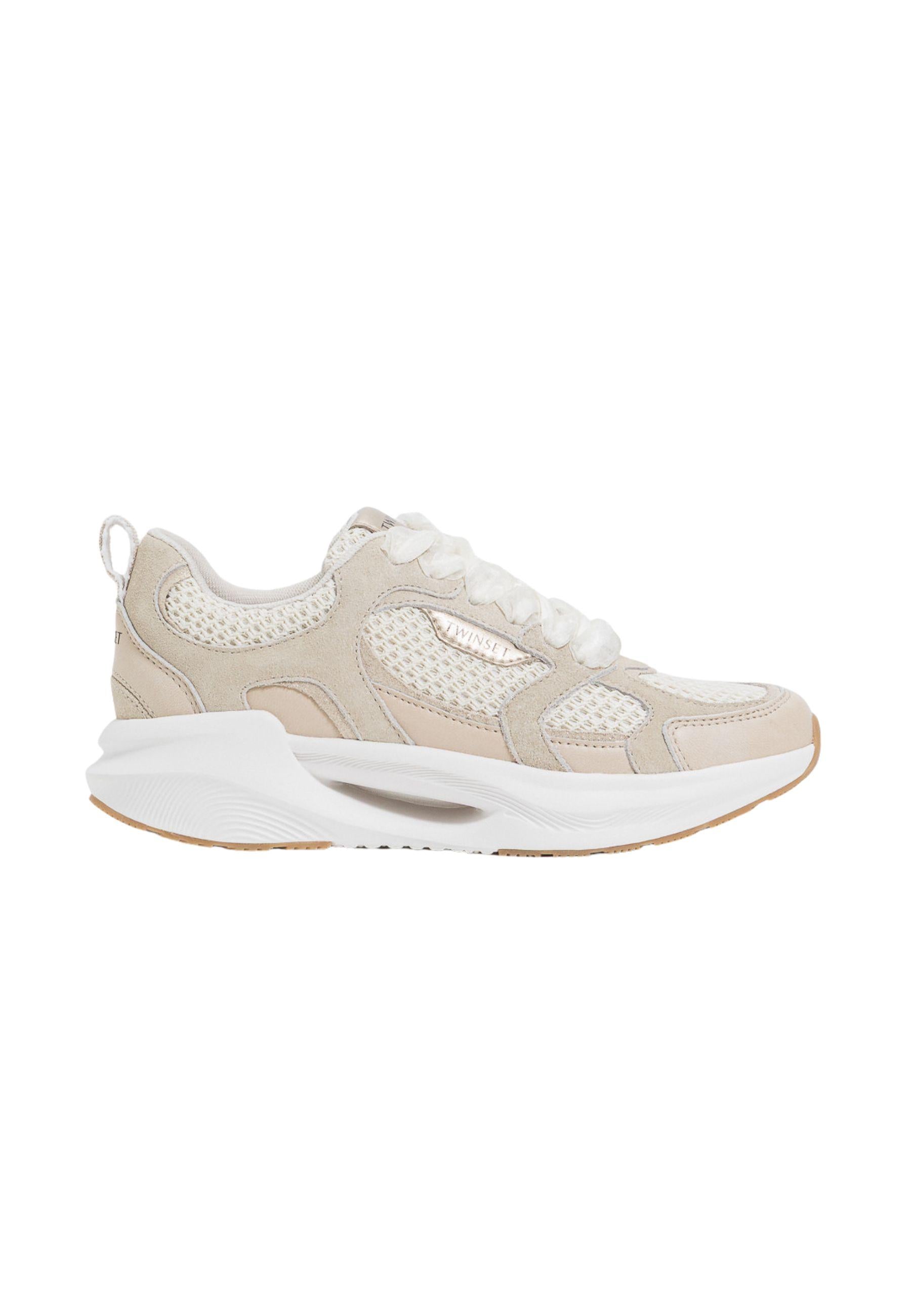 Sneakers platform in pelle e mesh