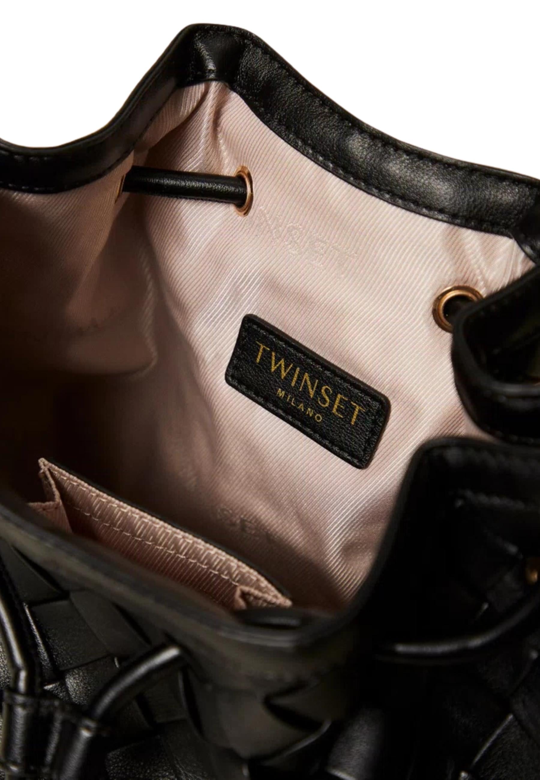 Borsa a Secchiello Twinset Intrecciata a Mano Nera