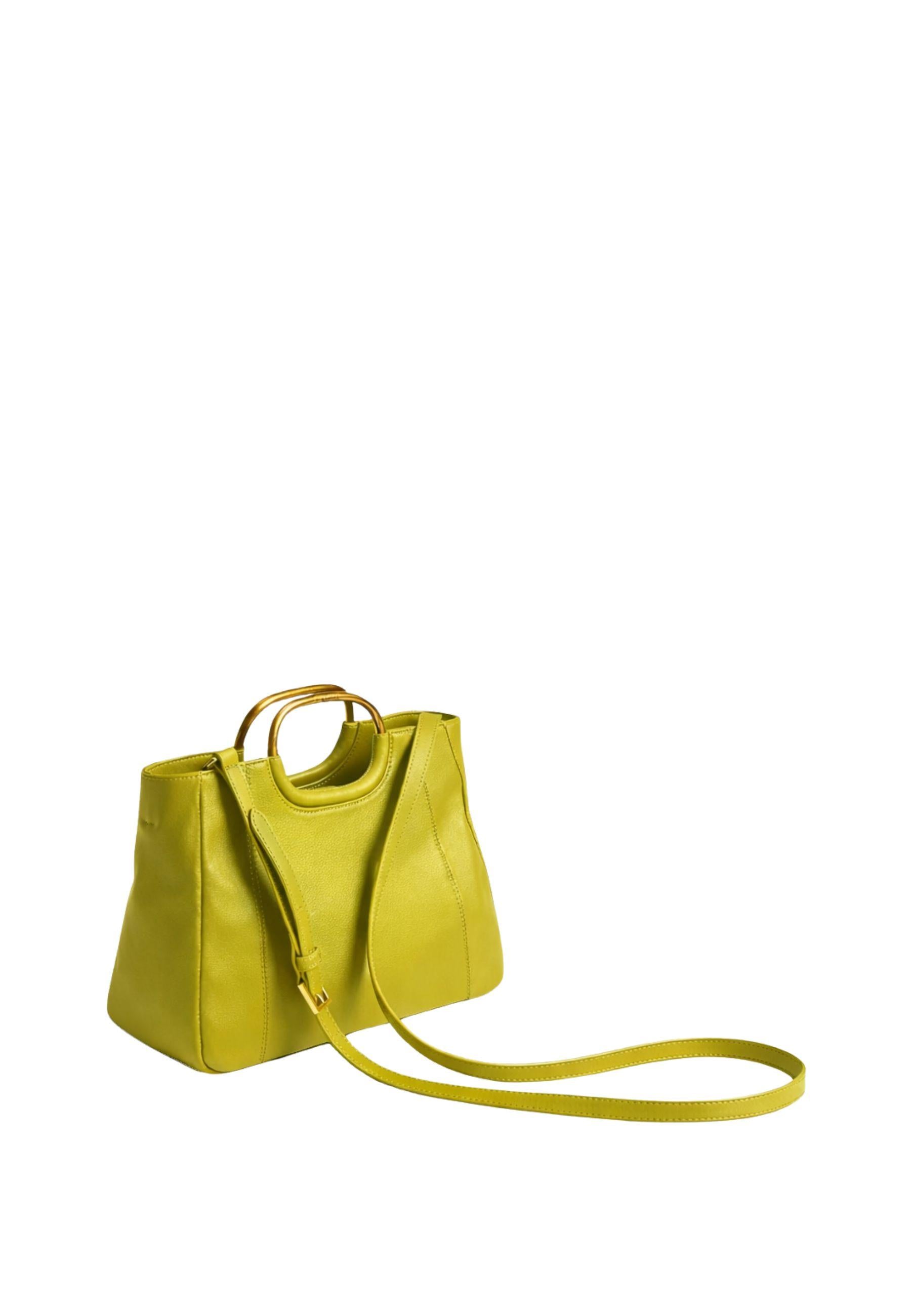 Borsa shopper in pelle con manici in metallo