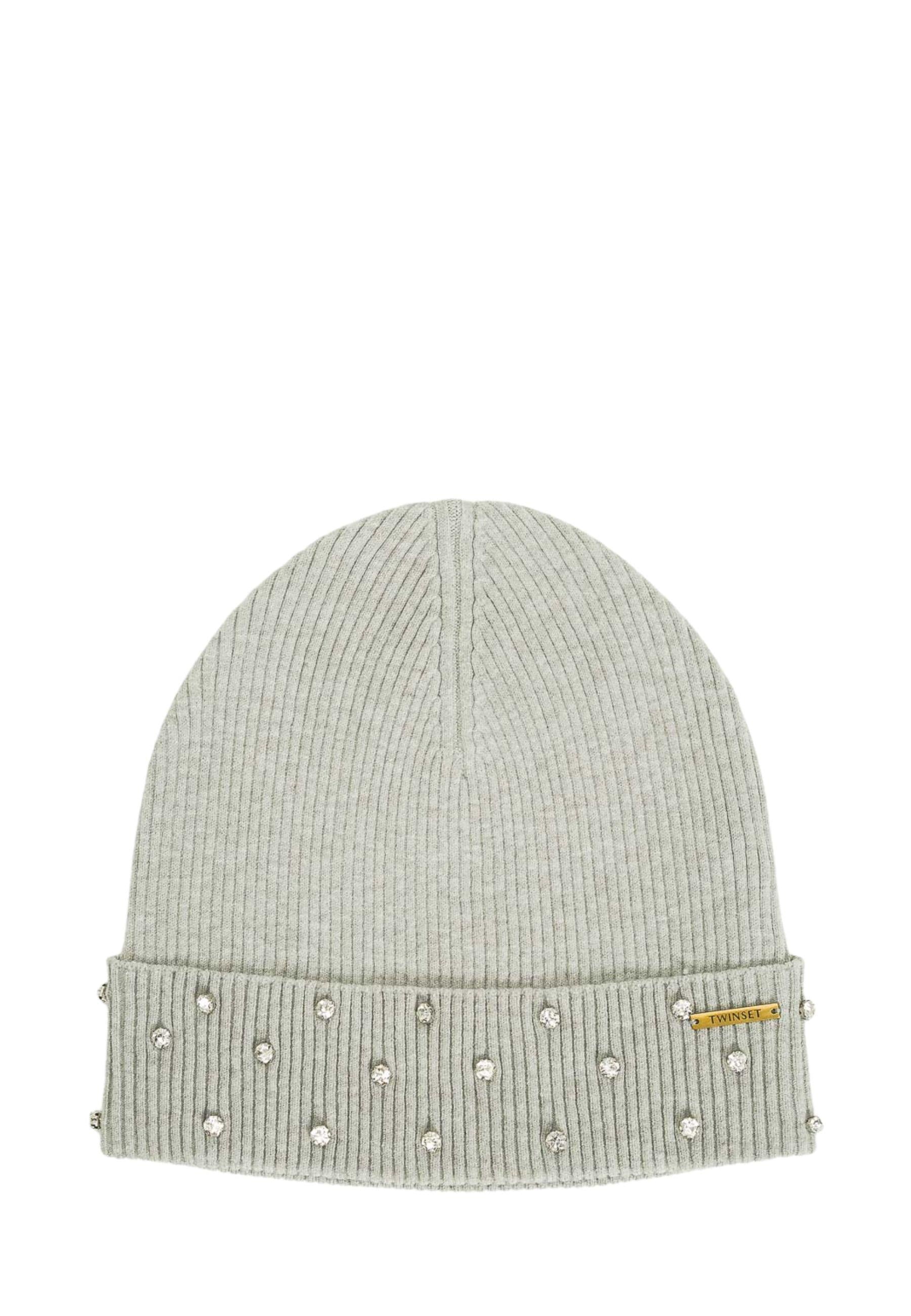 Cappello in maglia grigio con applicazioni gioiello
