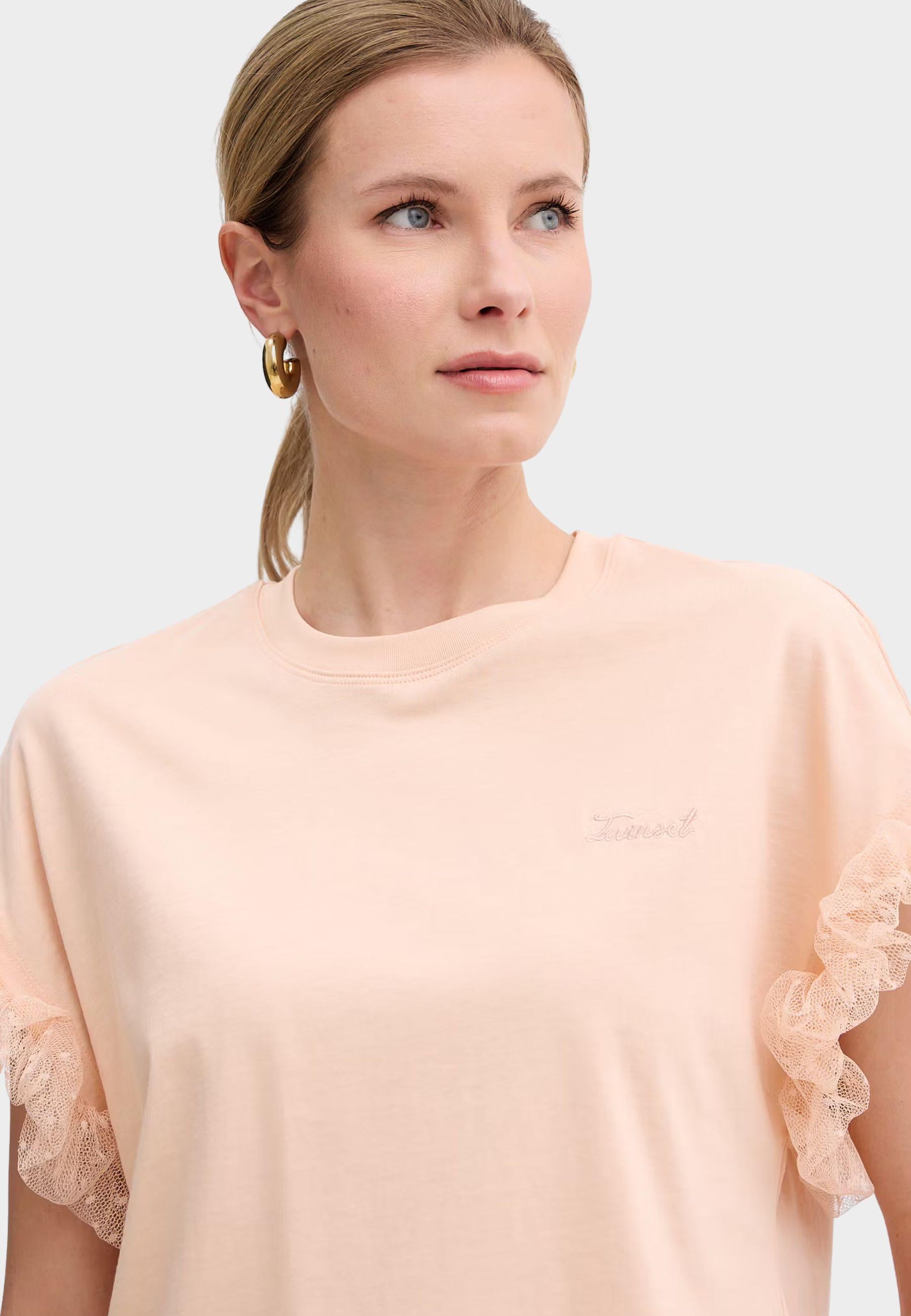 T-shirt Twinset con volant in tulle e logo ricamato