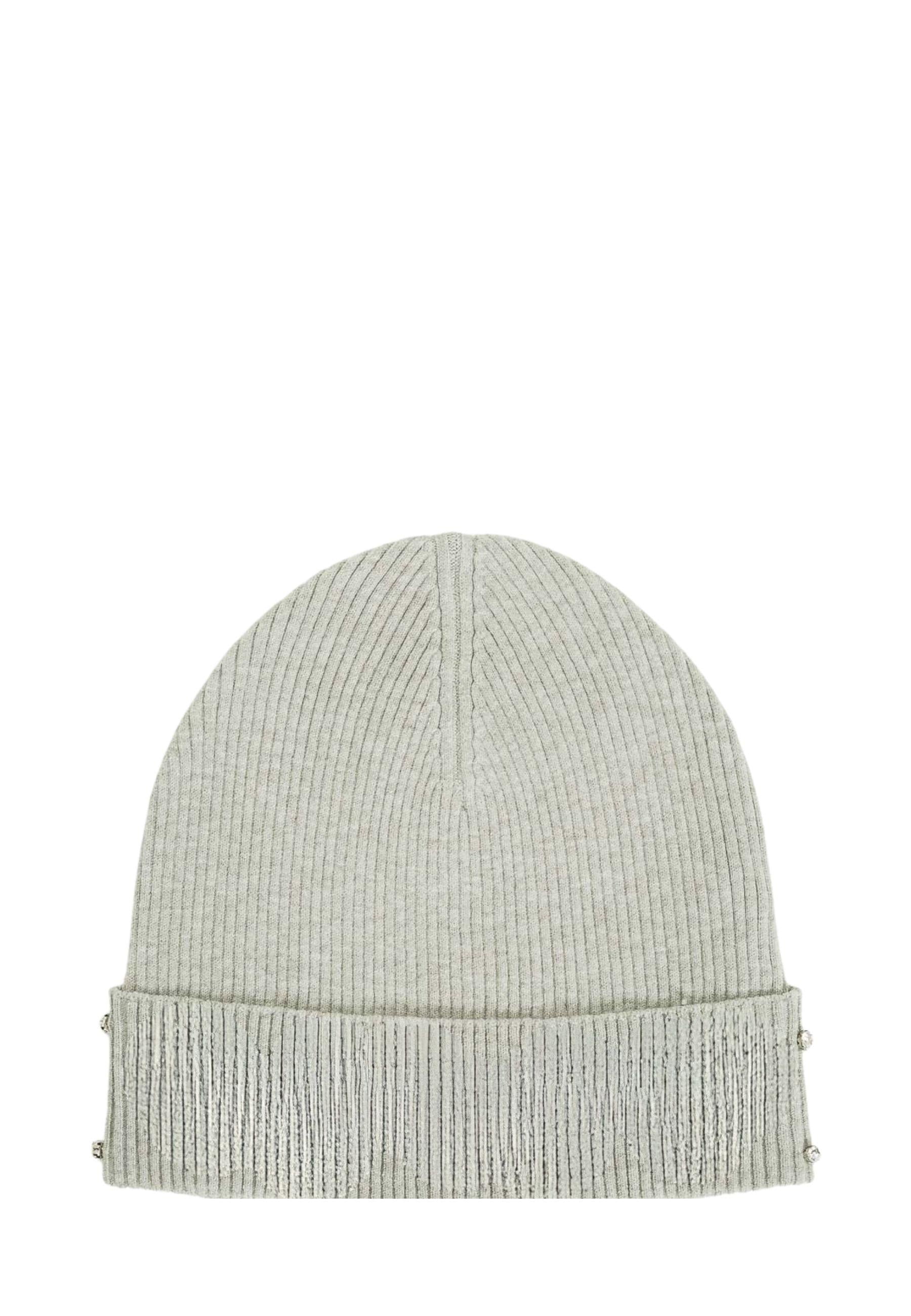 Cappello in maglia grigio con applicazioni gioiello