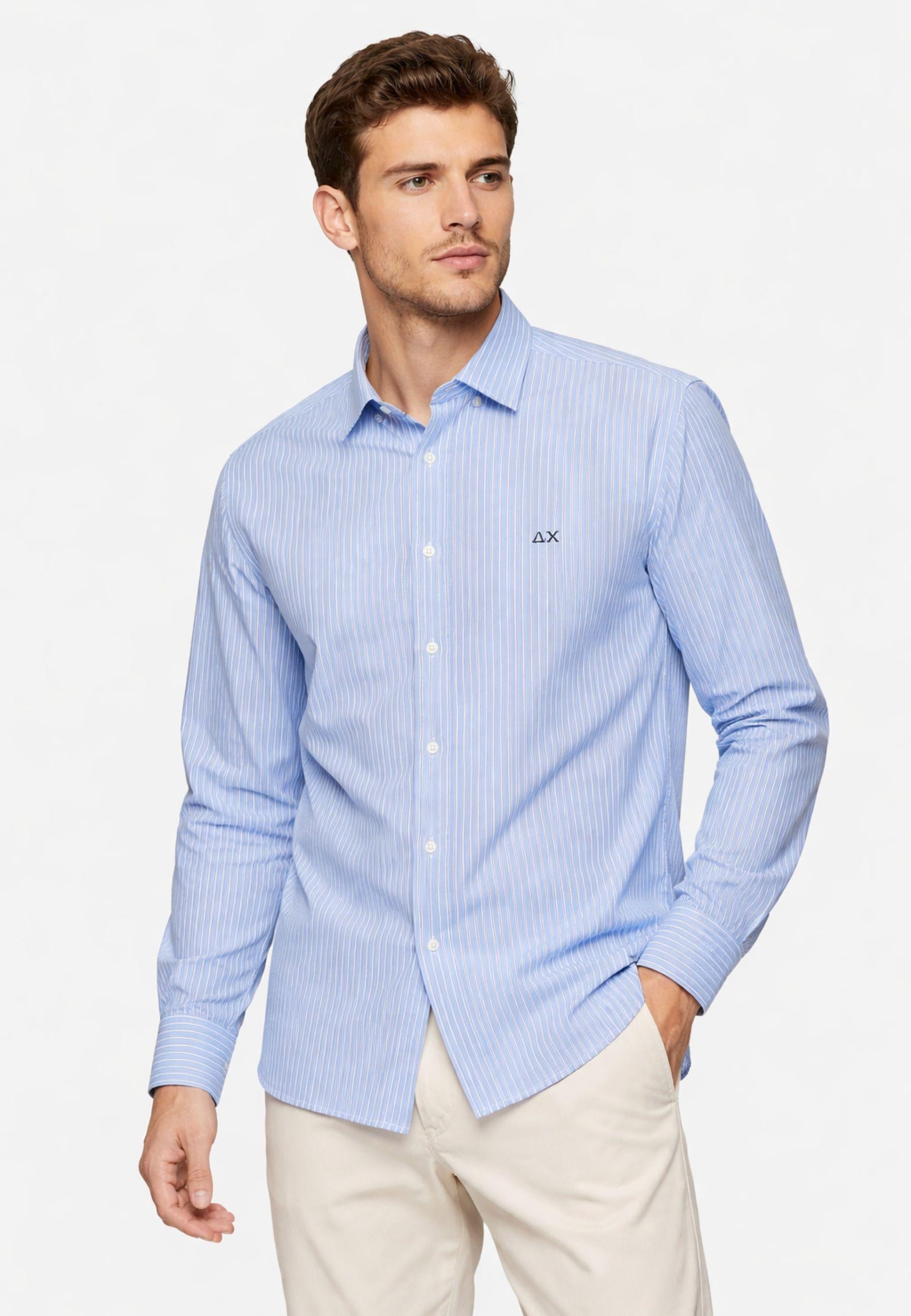 Camicia in lino a righe azzurro/bianco