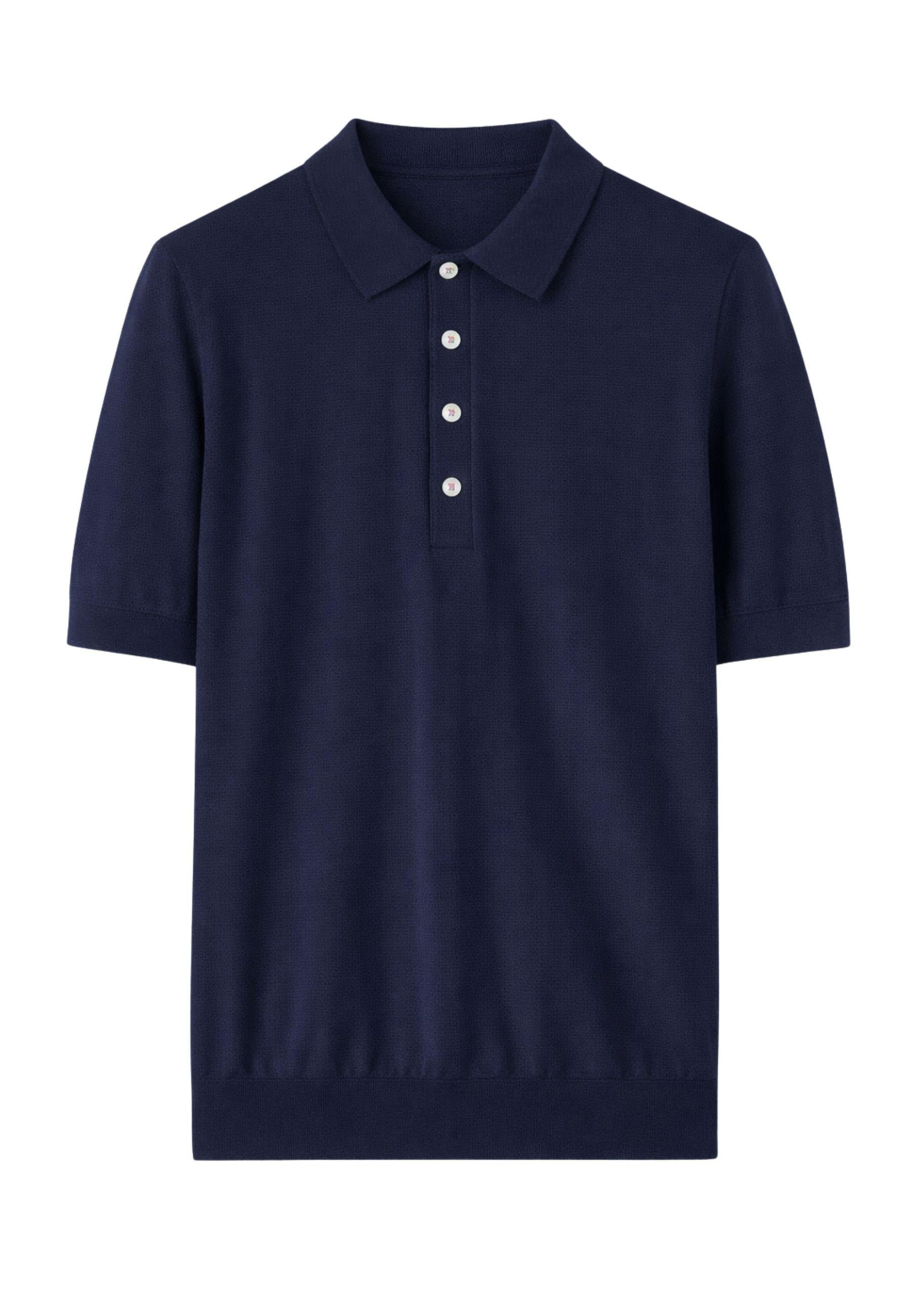 Paolo Pecora - Polo in seta e cotone blu navy con bottoni in madreperla