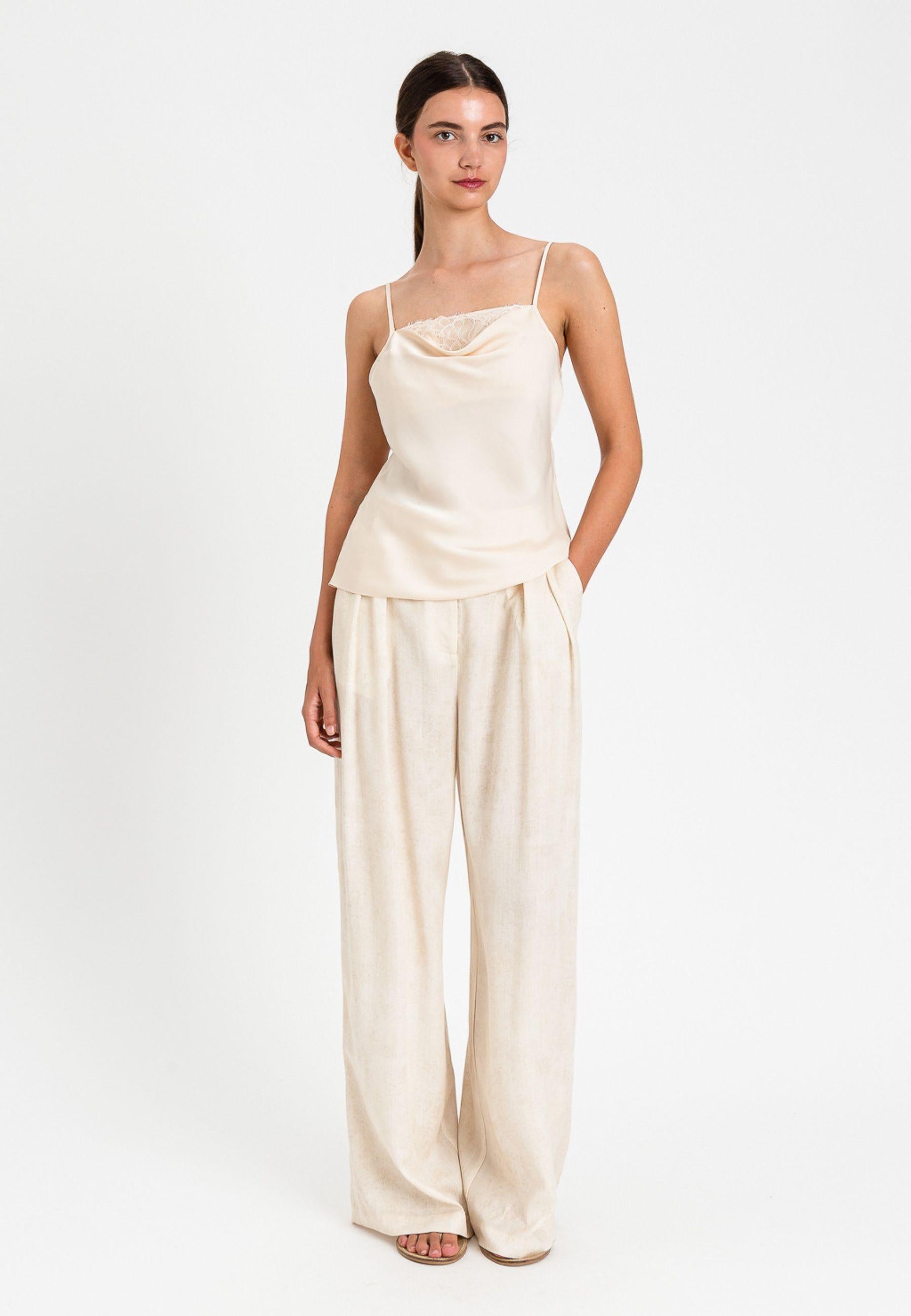 Twinset Top Satin con Inserto in Pizzo - Avorio