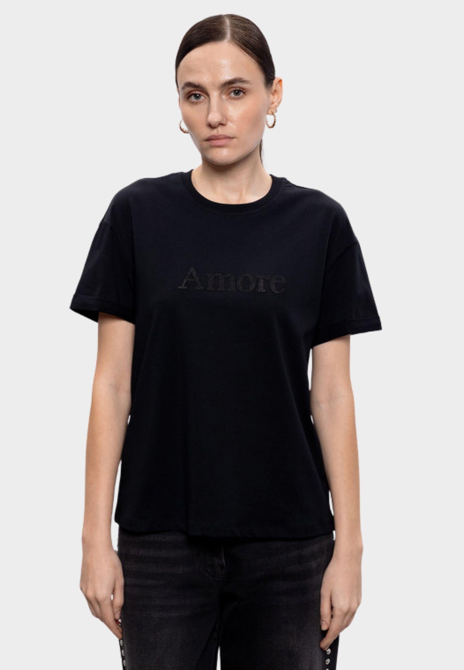 T-shirt "Amore" in cotone con ricamo tono su tono