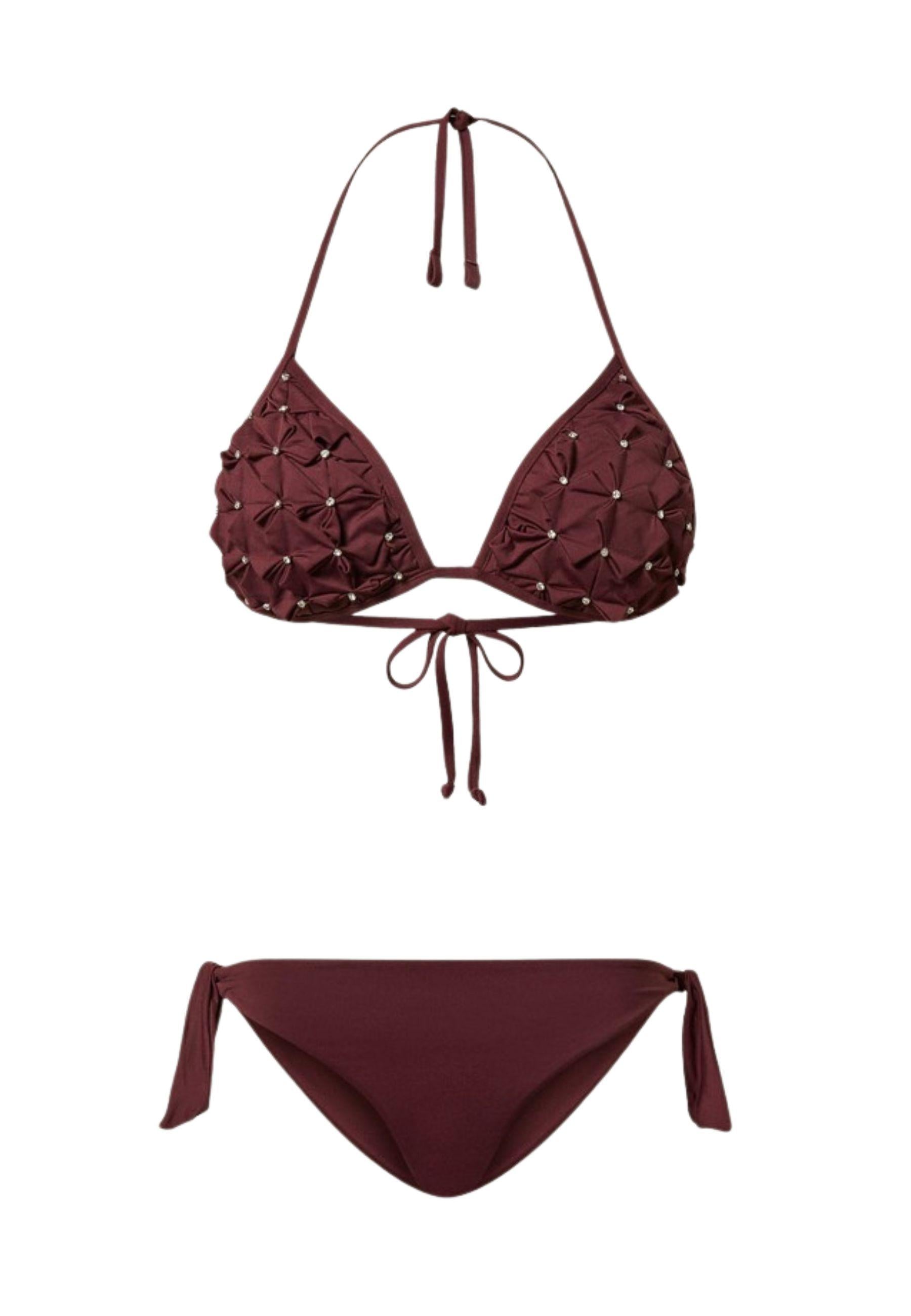Bikini Triangolo Ricamato Origami e Strass Viola Winetasting