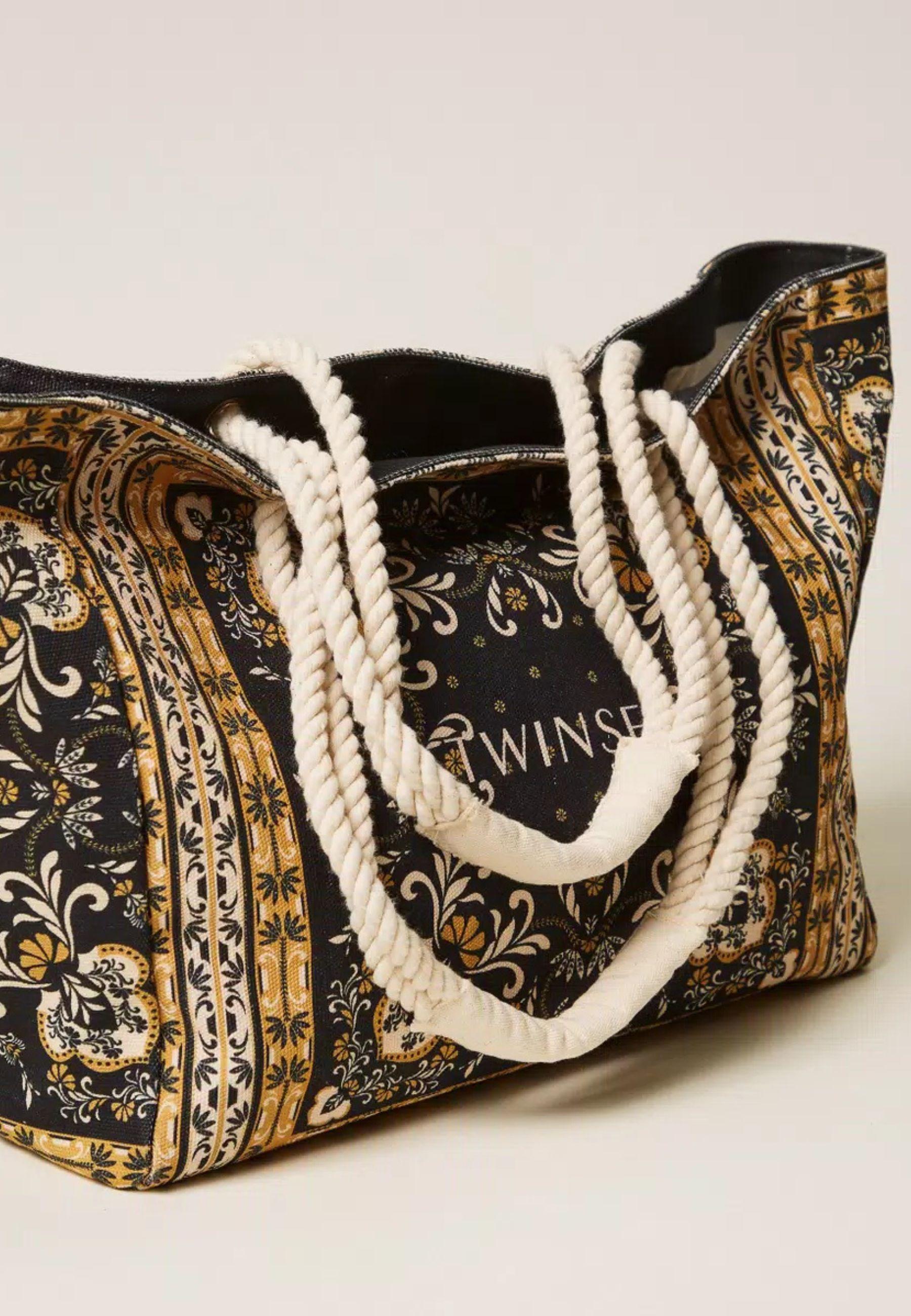 Borsa Shopper in Canvas con Stampa Foulard