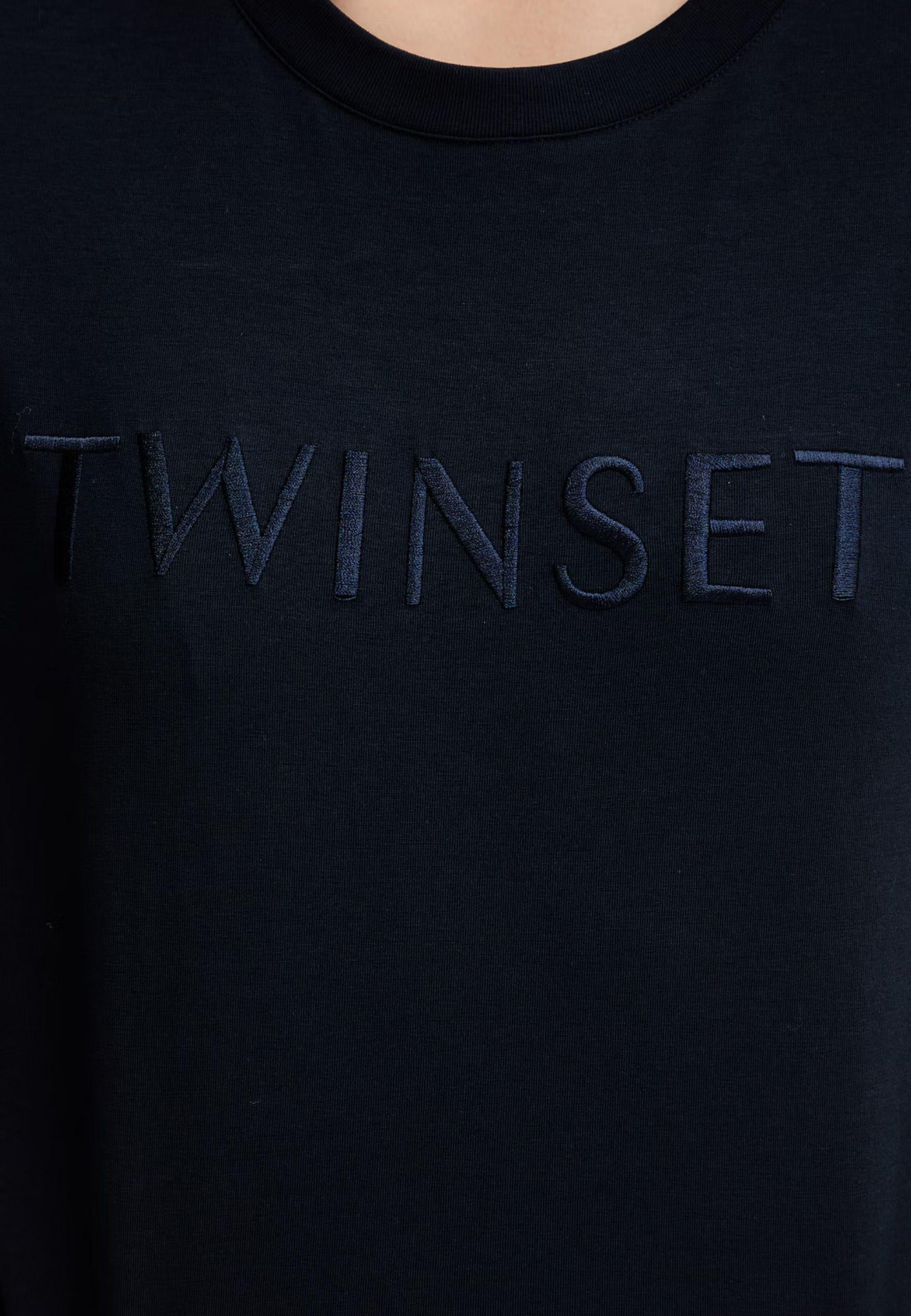 T-shirt Twinset Blu Navy con Logo Ricamato