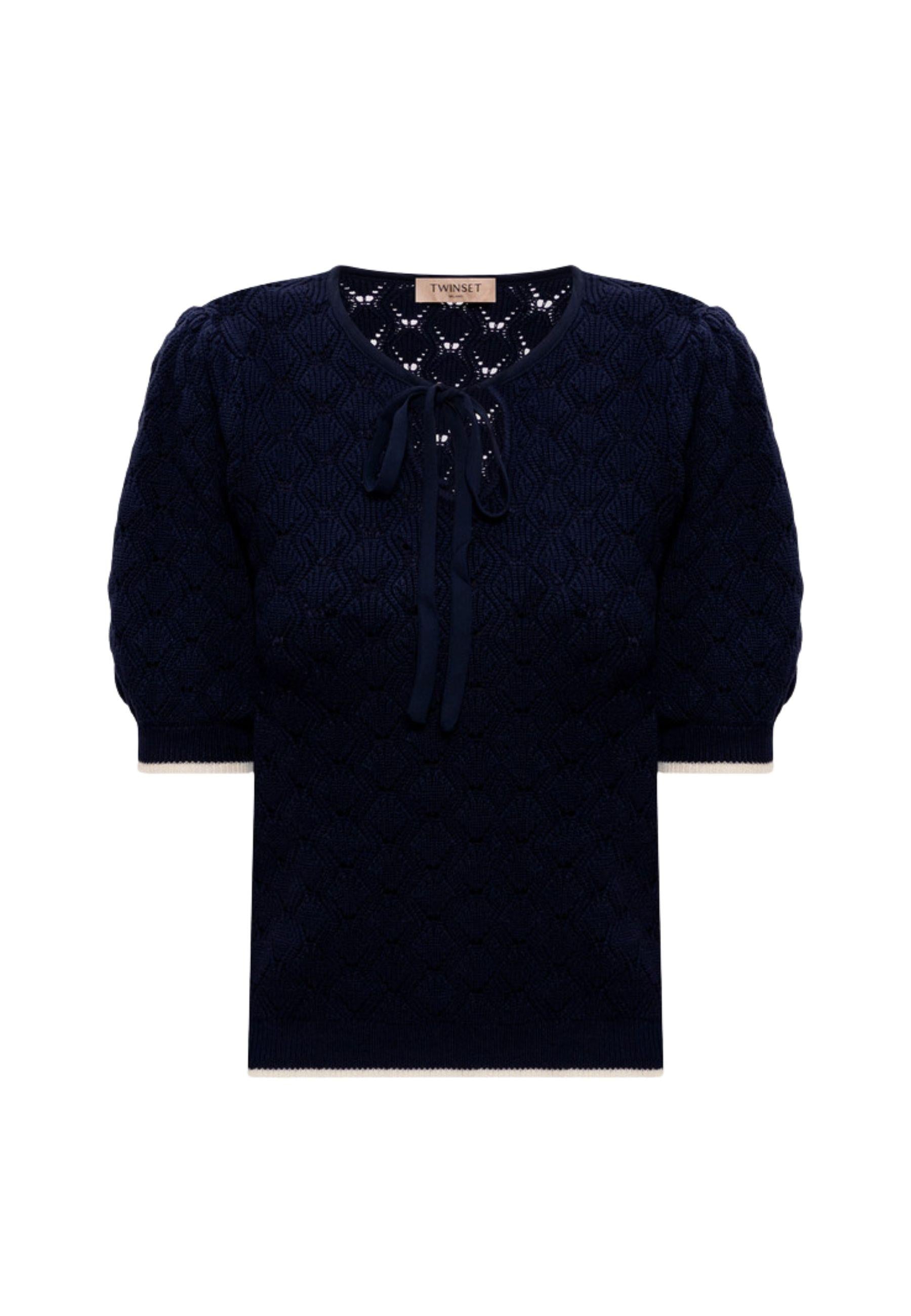 Maglia Twinset traforata con fiocco al collo