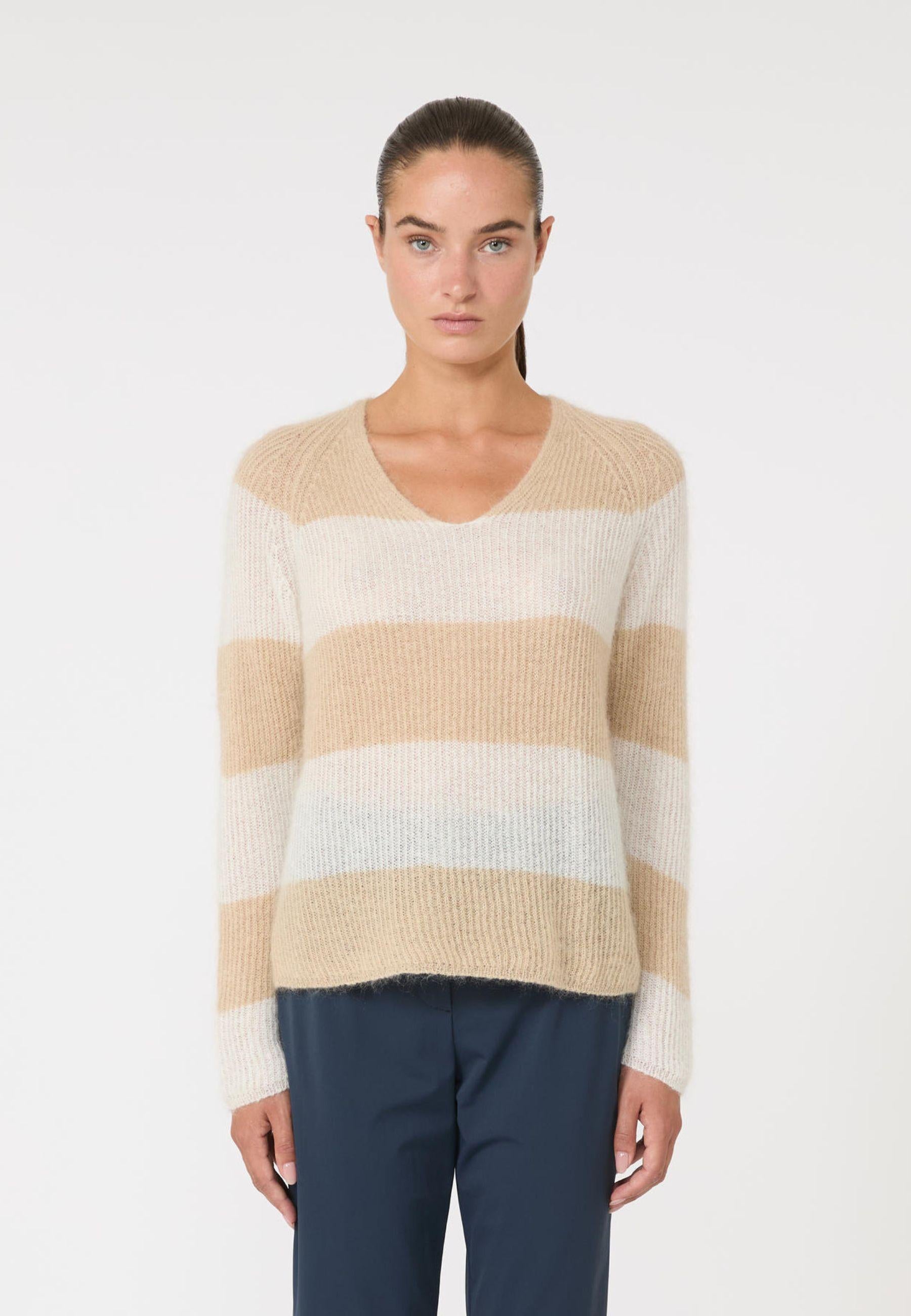 Max Mara MM - Maglia in mohair a righe con scollo a V