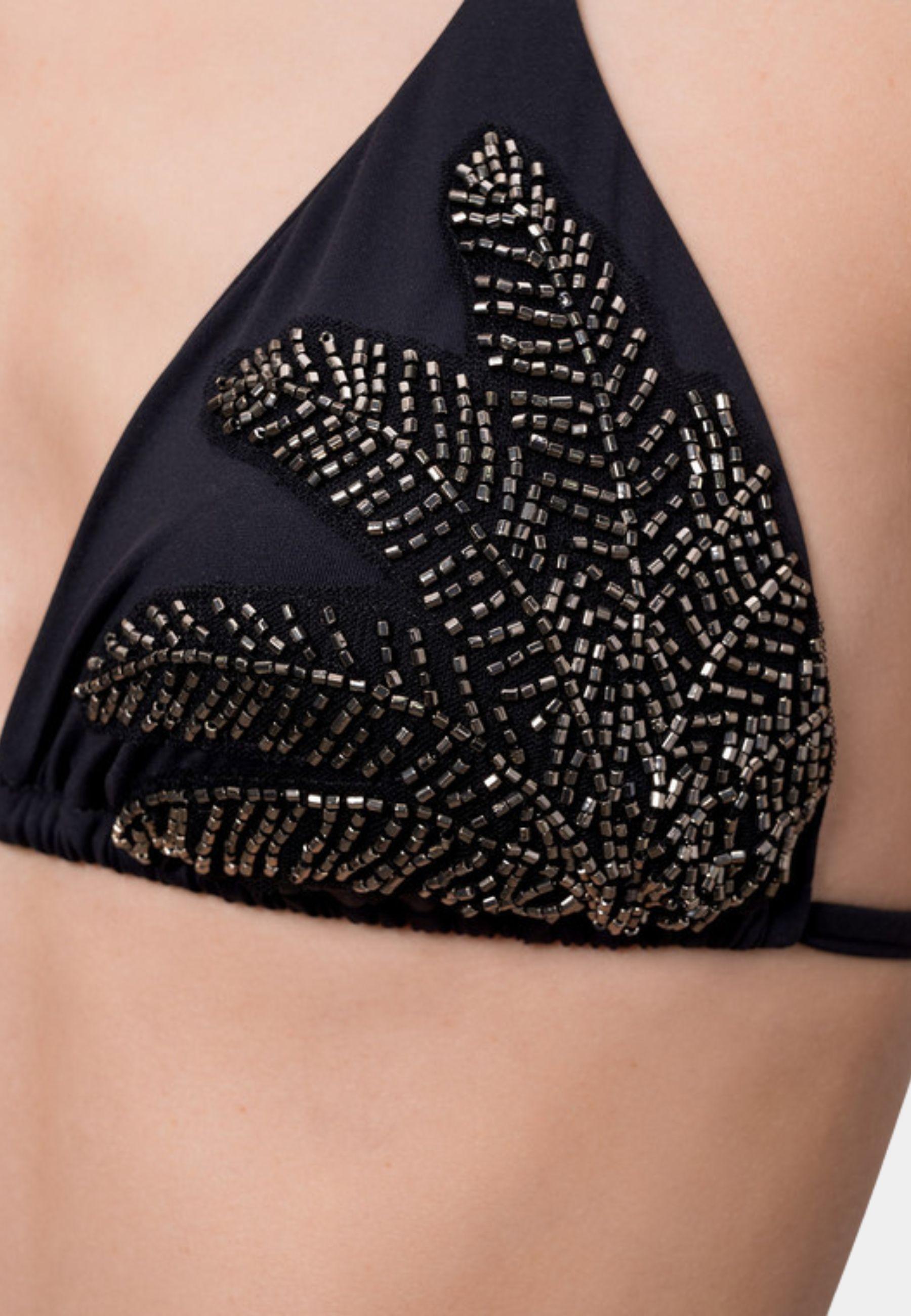Bikini Triangolo Ricamato con Perline Nero