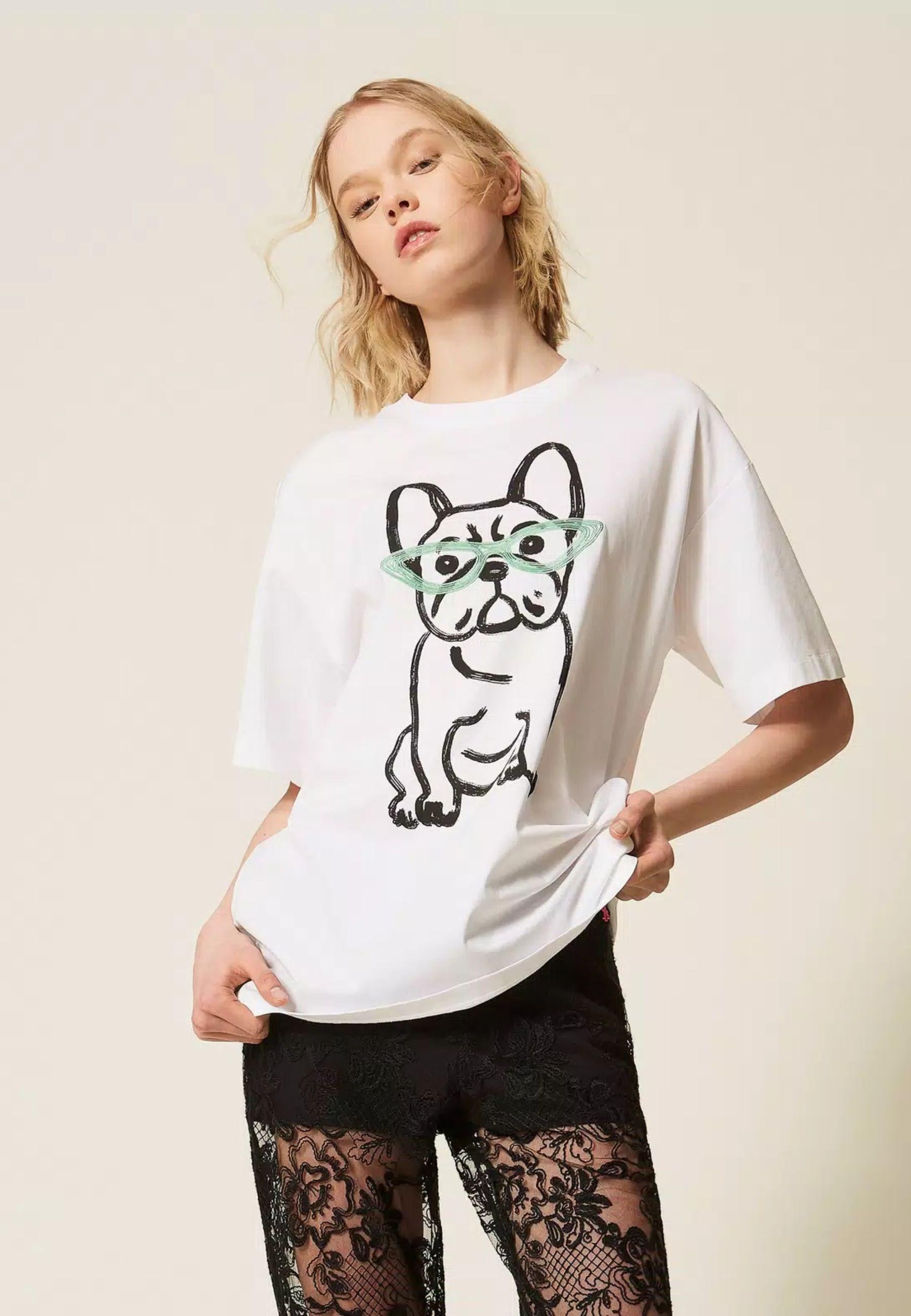 T-shirt Over Twinset Actitude x Myfo - stampa "Papers Bulldog"