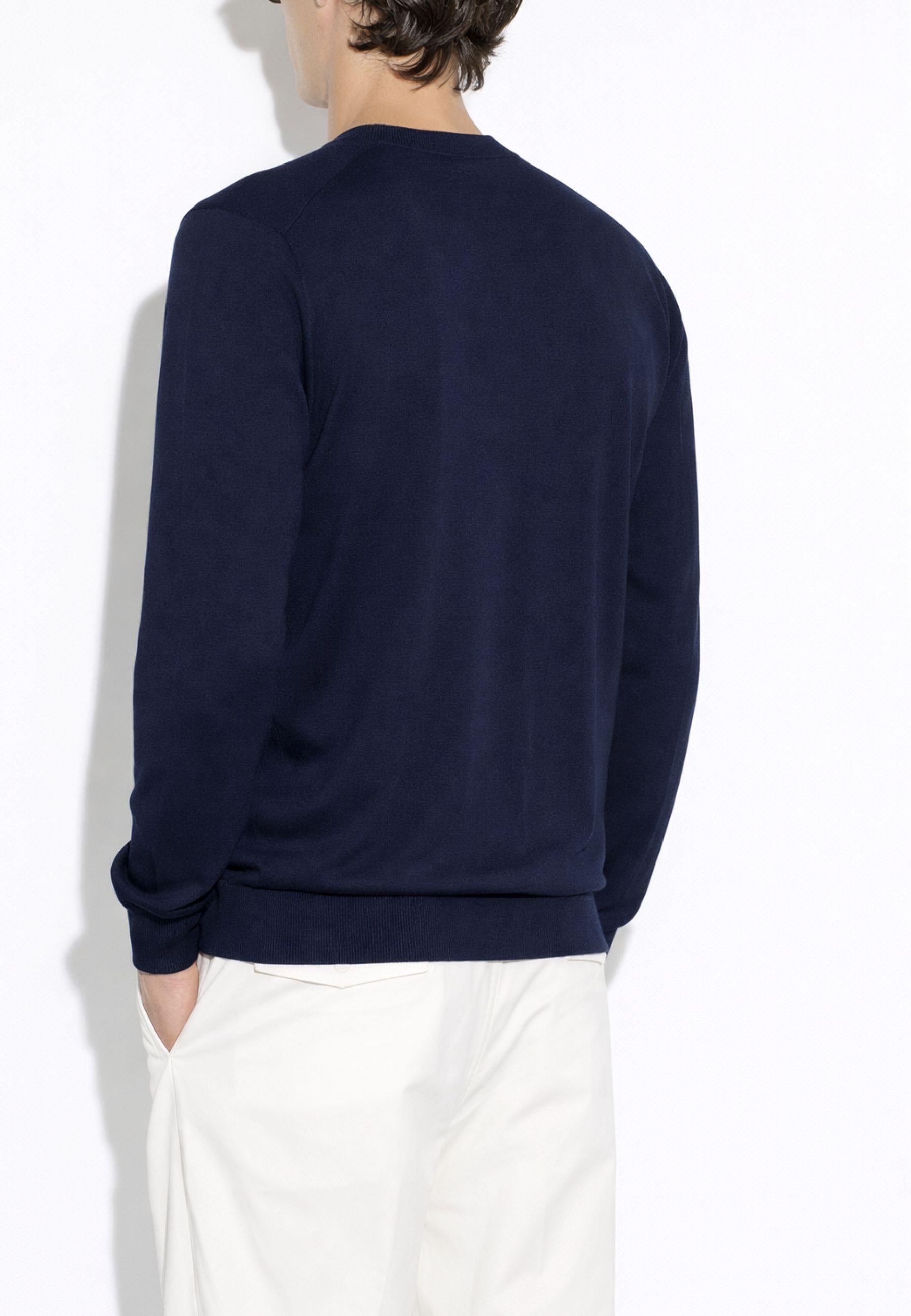 Paolo Pecora - Maglia girocollo in seta e cotone blu navy