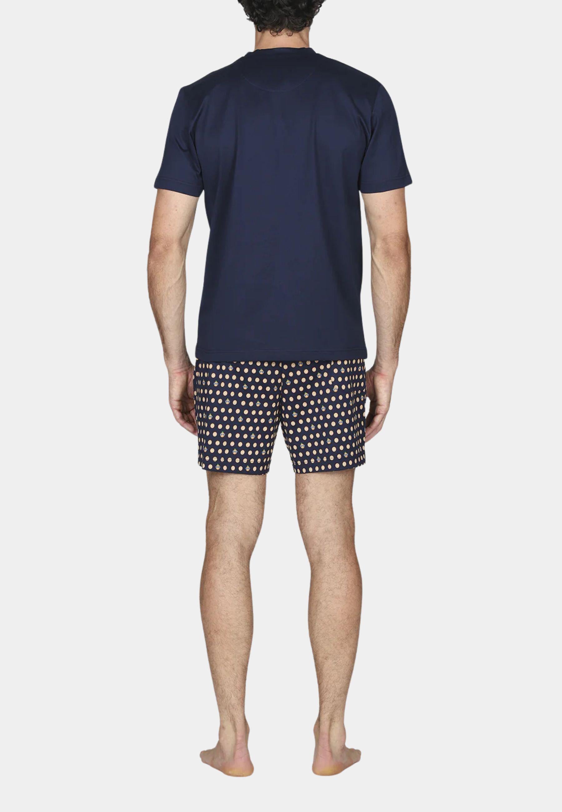 Pigiama Corto Uomo Serafino in Cotone Mercerizzato con Fantasia Arance