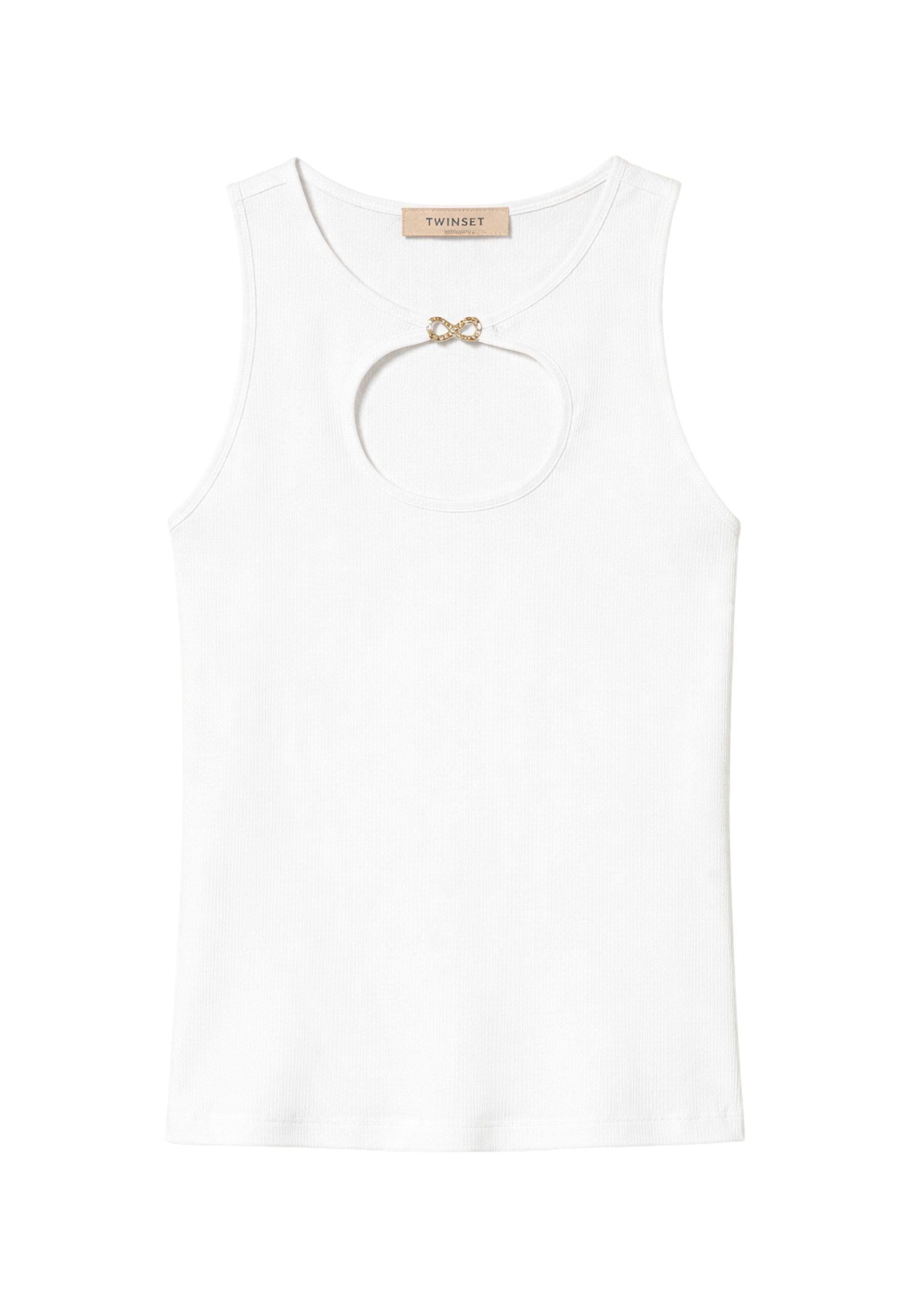 Twinset - Top smanicato in cotone con dettaglio gioiello