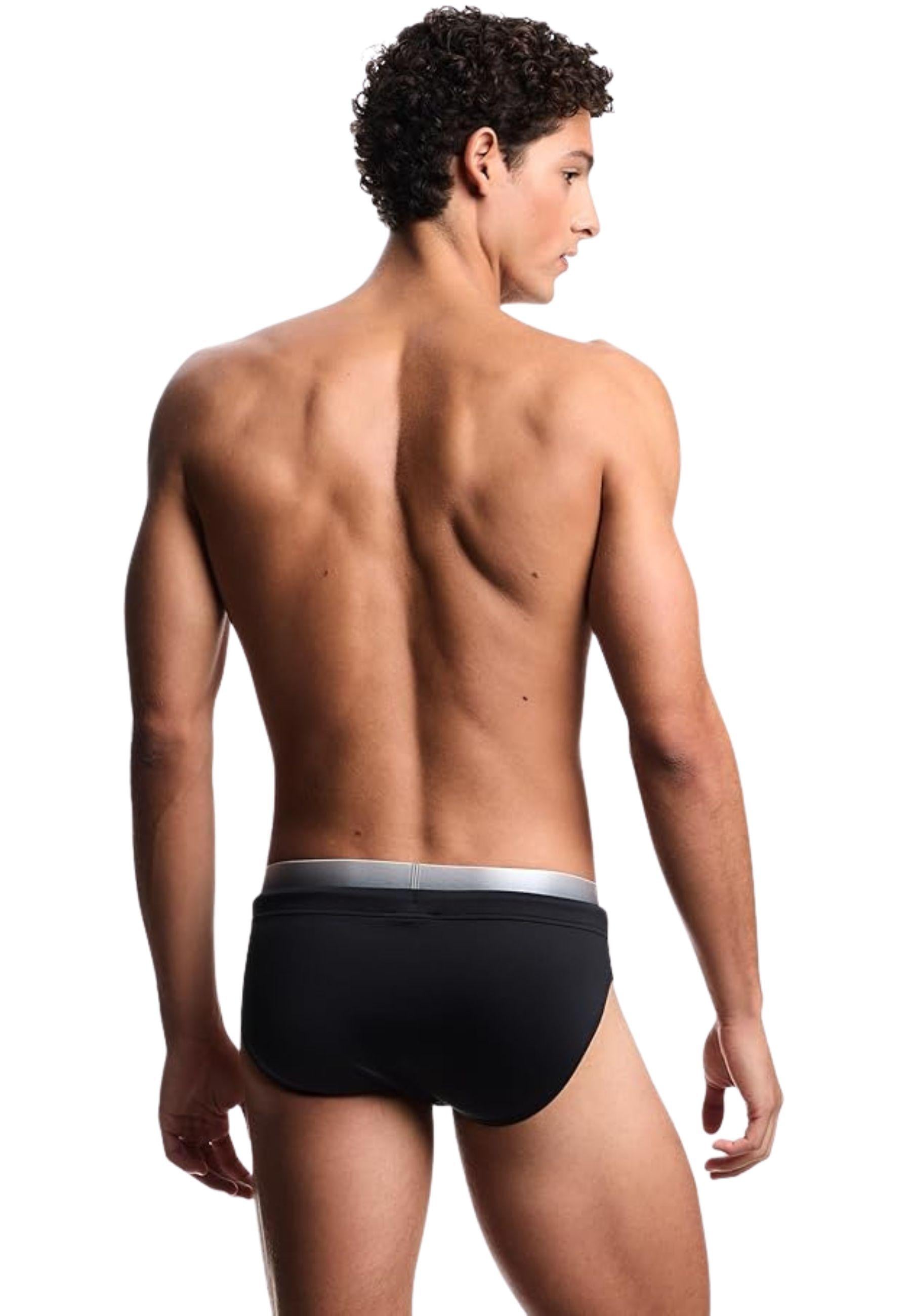 Emporio Armani - Slip mare nero con coulisse e logo jacquard