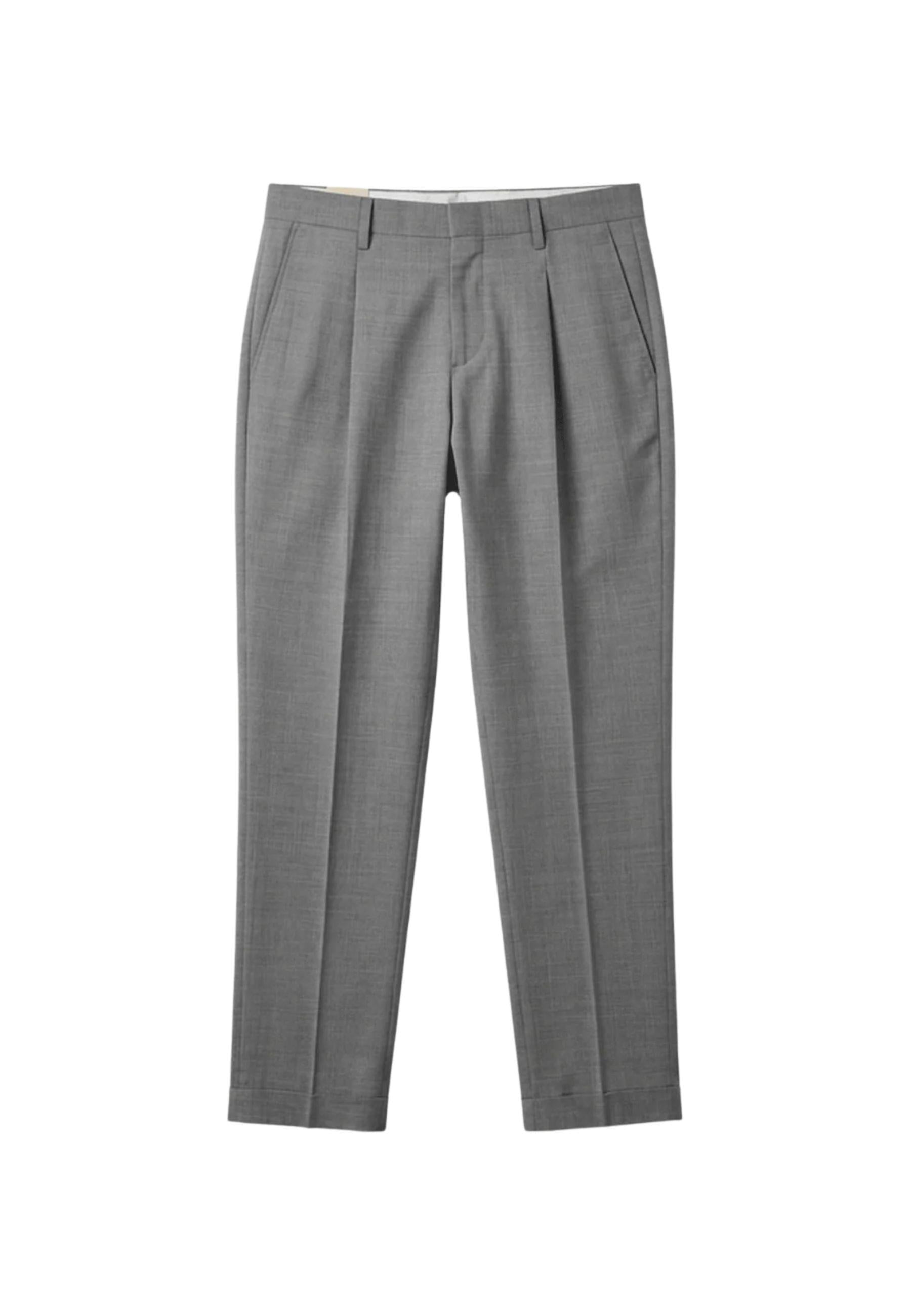 Pantalone Sartoriale Grigio Mélange con Risvolto Uomo