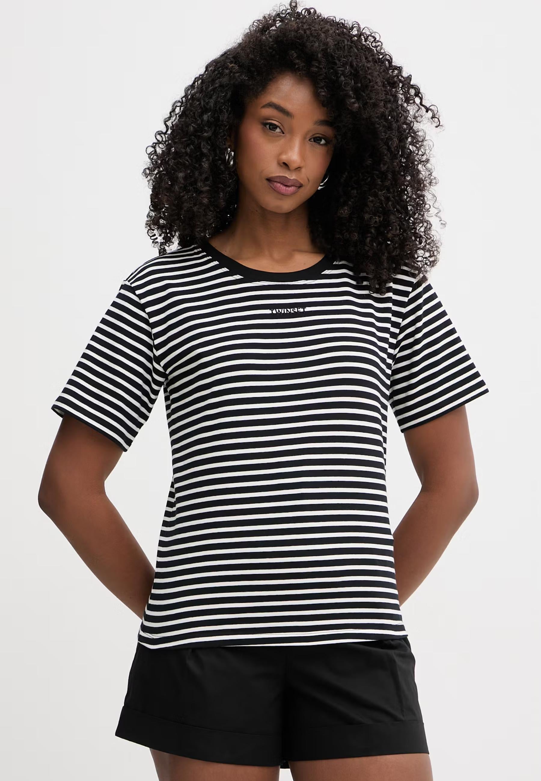 T-shirt Twinset a righe con logo ricamato