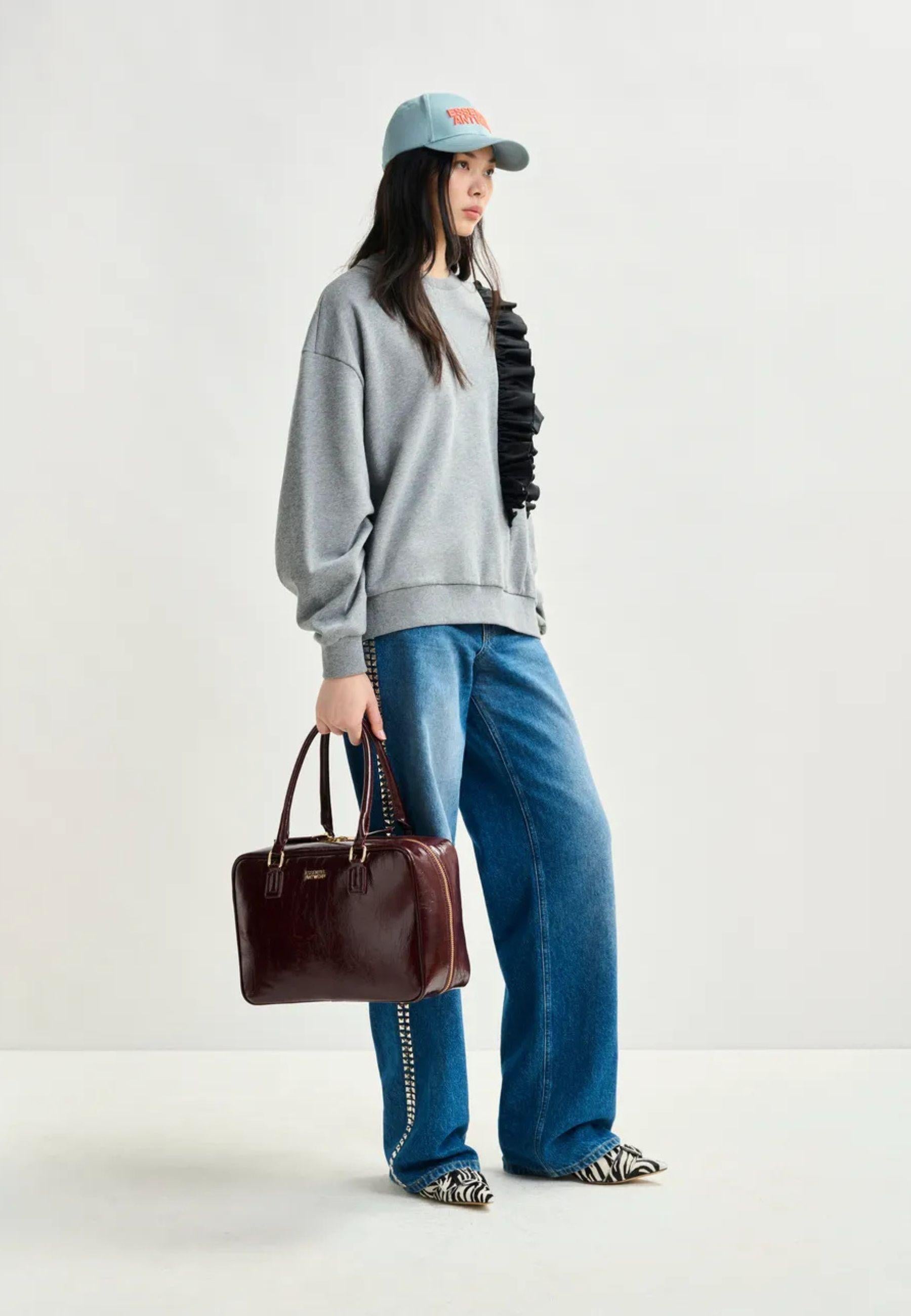 Essentiel Antwerp - Felpa grigia con dettaglio ruffle
