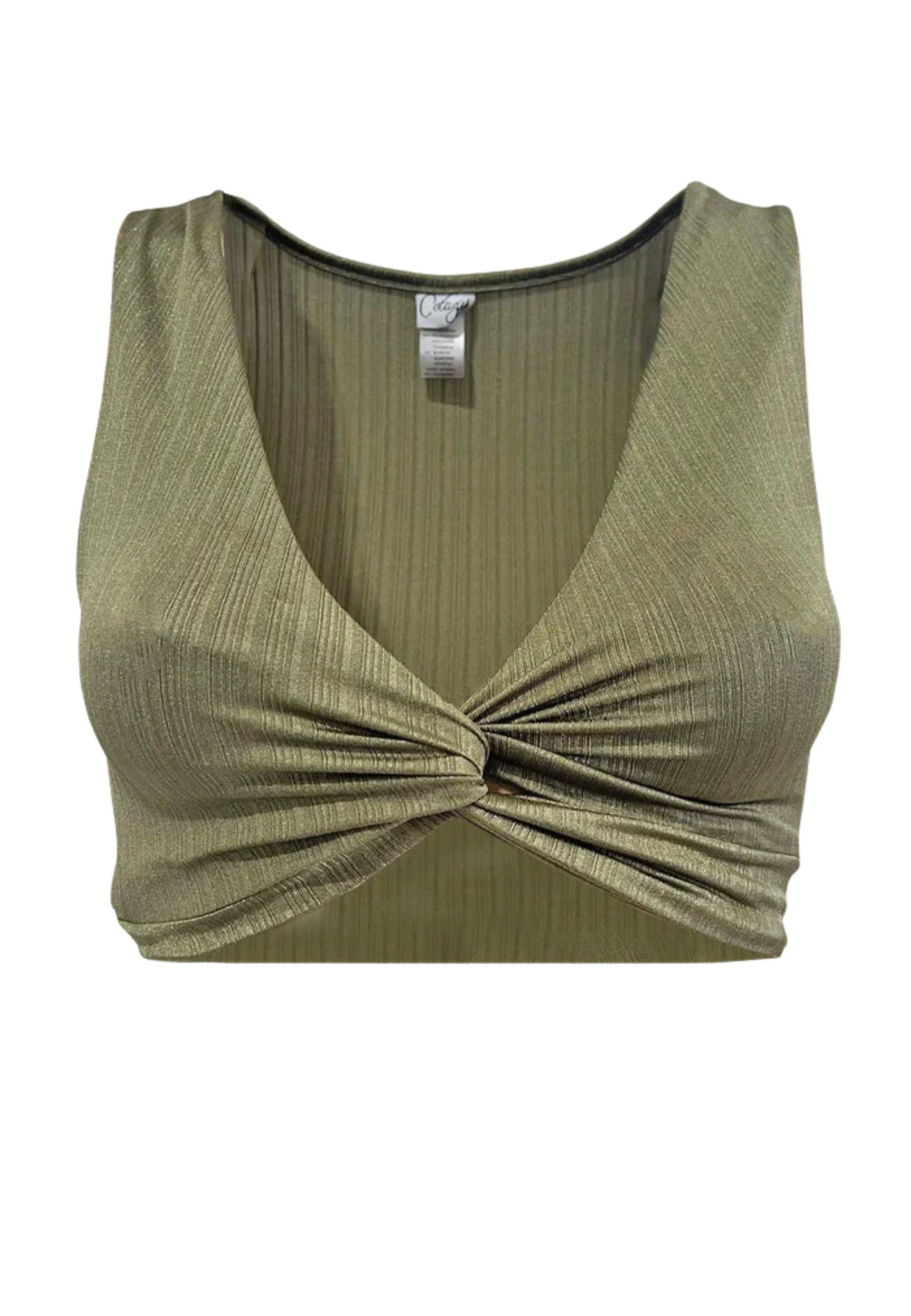 Top donna a costine con nodo centrale verde oliva