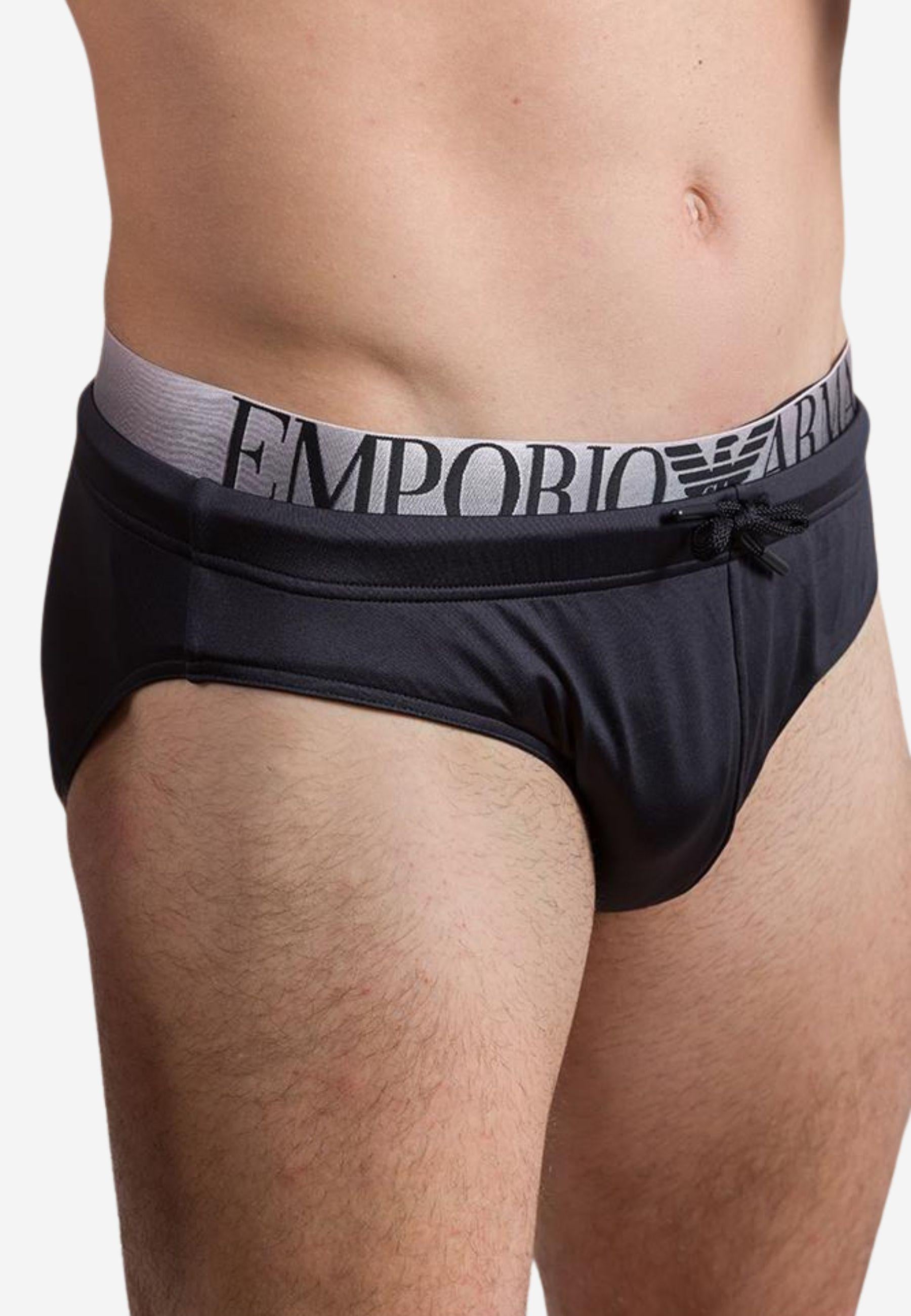 Emporio Armani - Slip mare nero con coulisse e logo jacquard