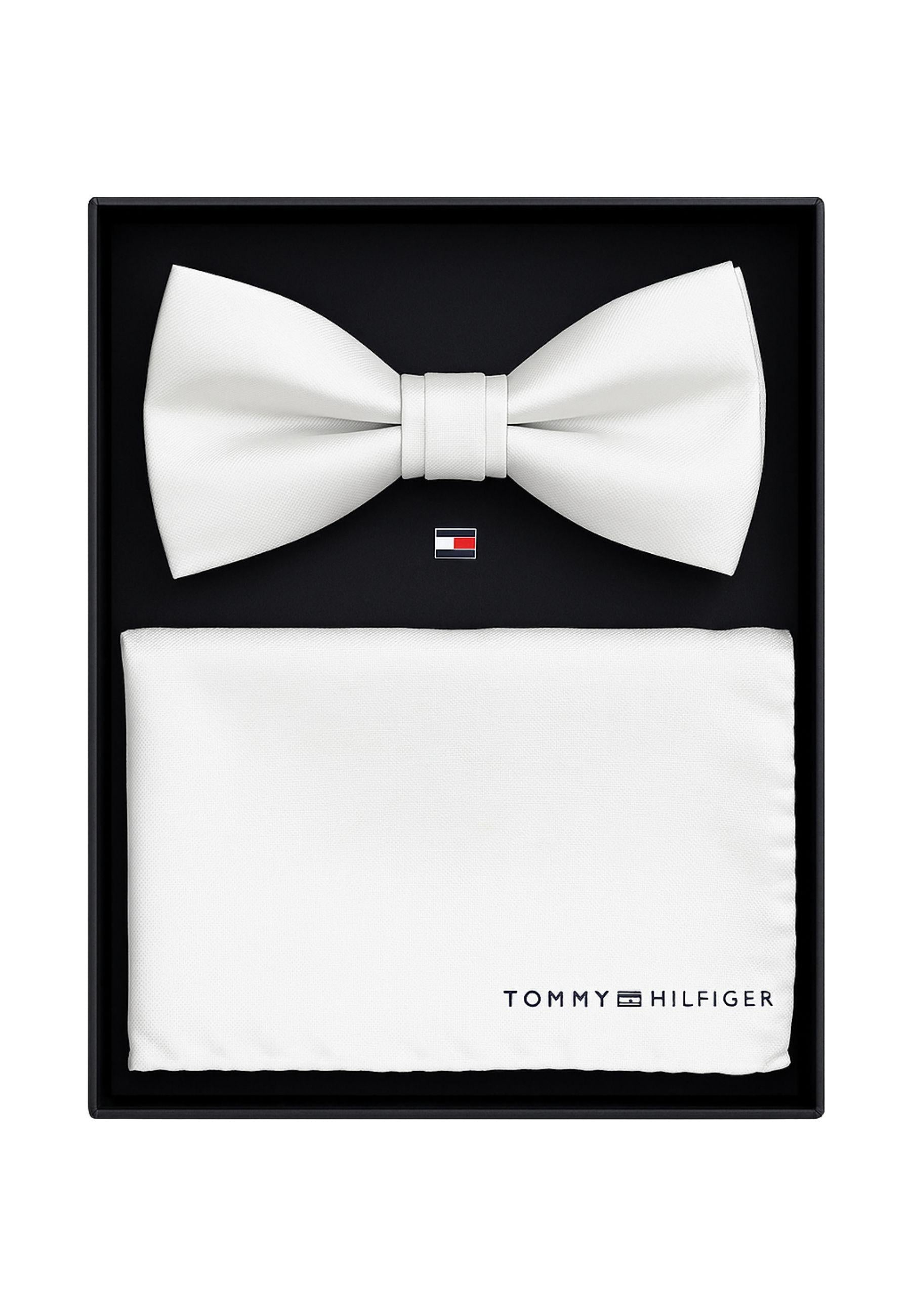 Set Papillon e Pochette Tommy Hilfiger - Bianco Seta<BR/>