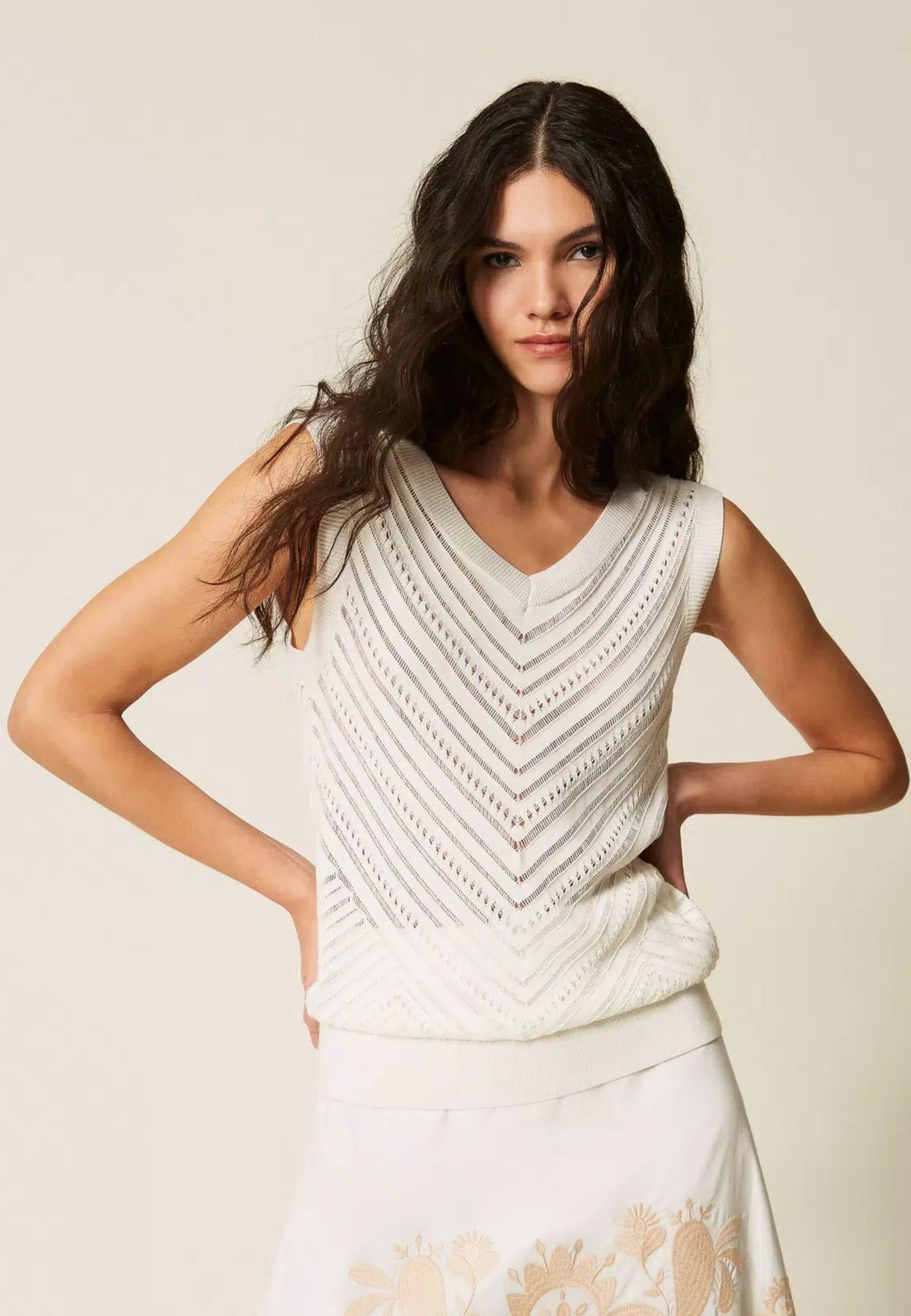 Actitude Top in Maglia Chevron in Misto Viscosa
