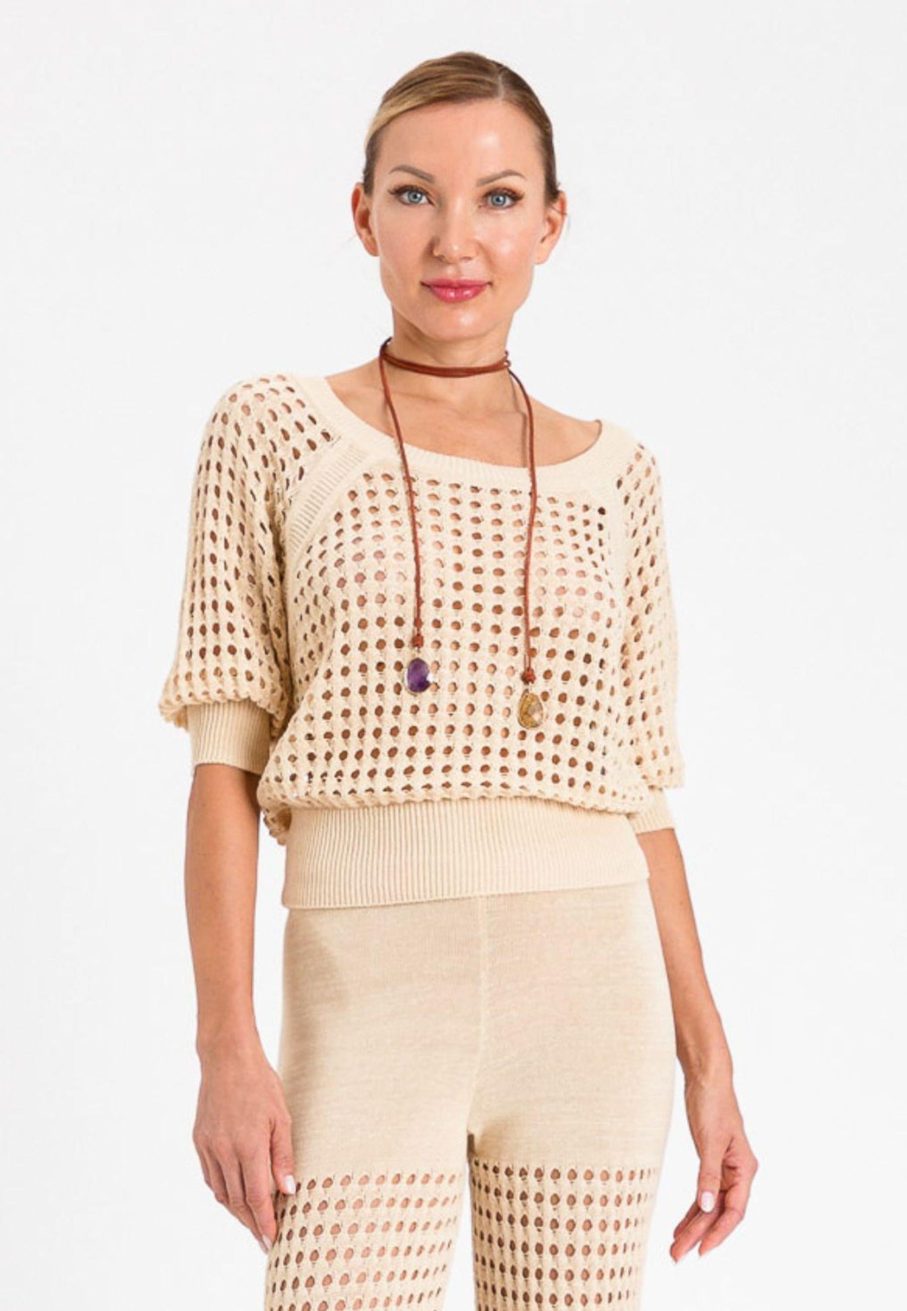 Twinset Maglia Traforata in Cotone Blend - Giallo Chiaro