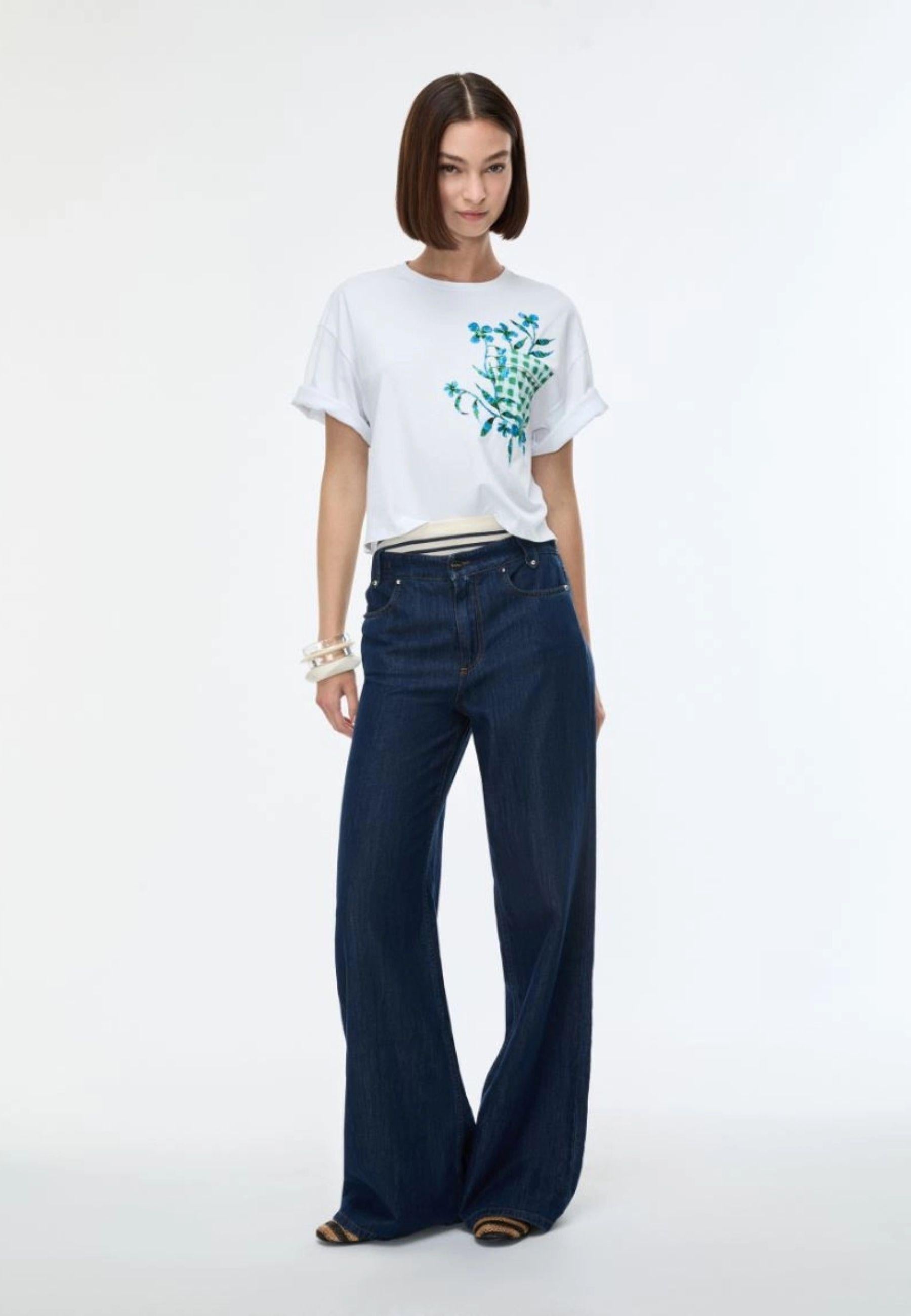 iBlues - T-shirt cropped in jersey di cotone con stampa e ricamo